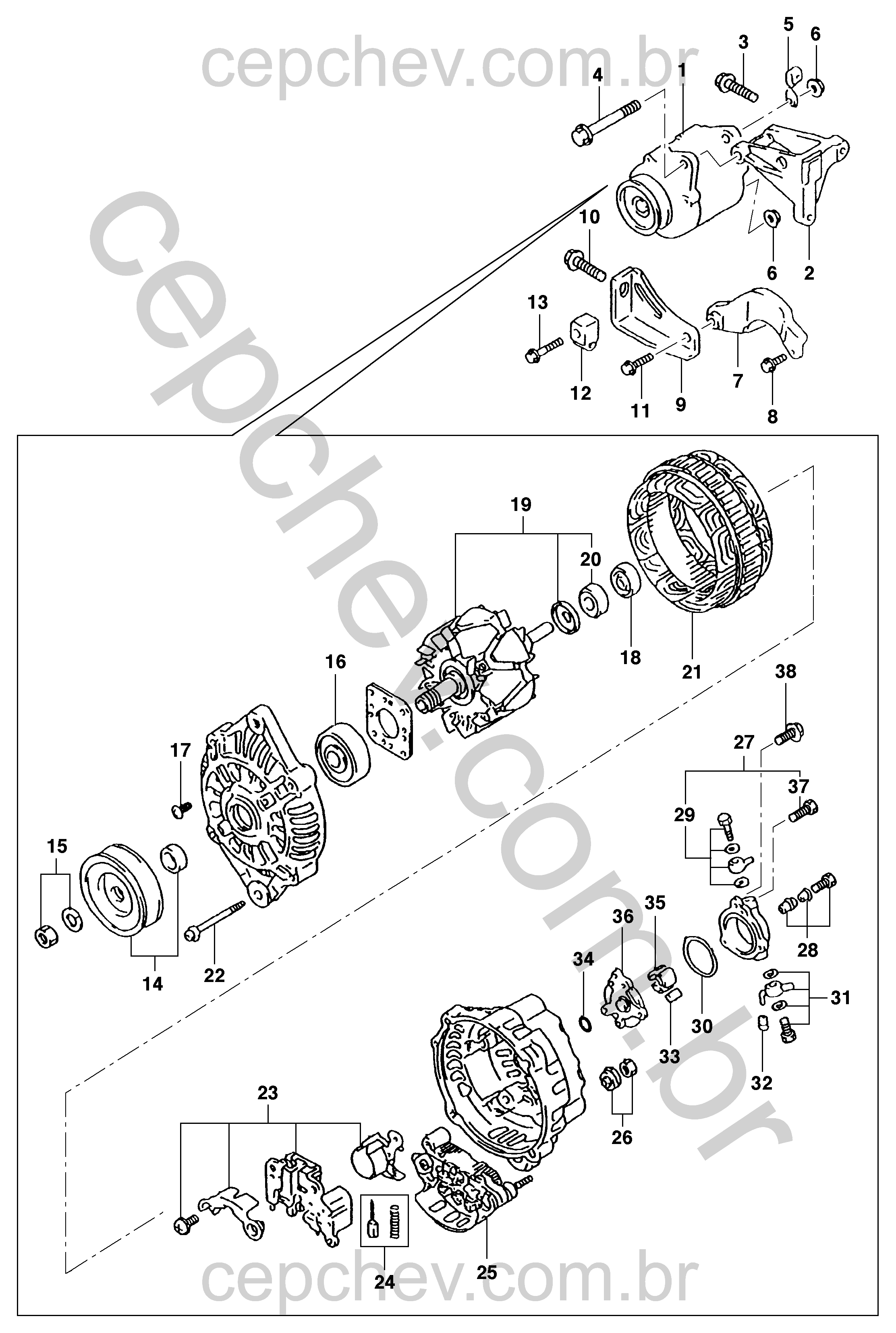 Alternador e componentes para motor diesel (2001)