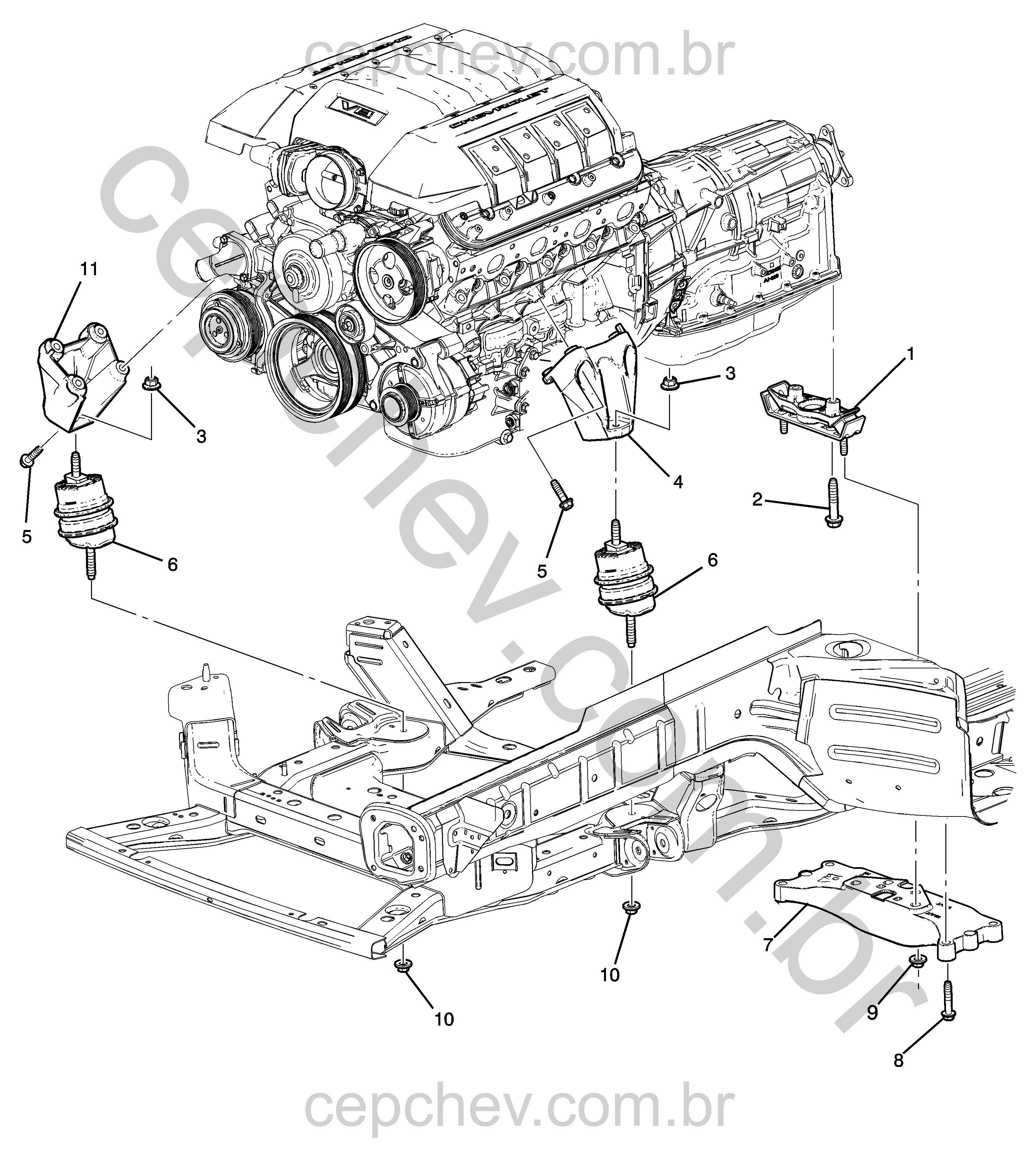 Montagem motor e transmissão (L99/6.2J, MYC automático)
