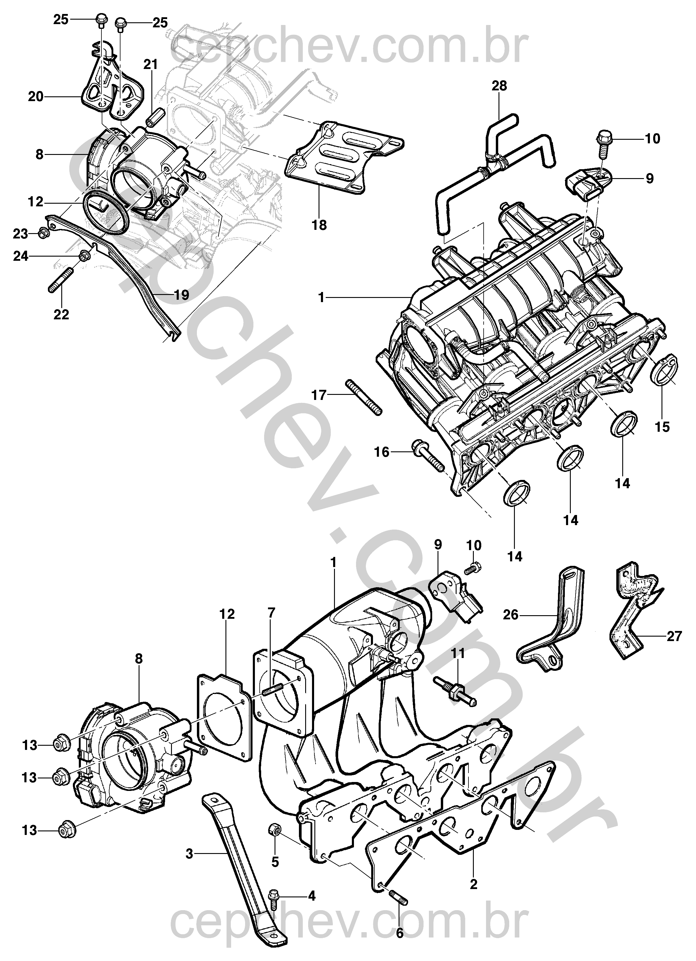 Coletor de admissão - motor 8V
