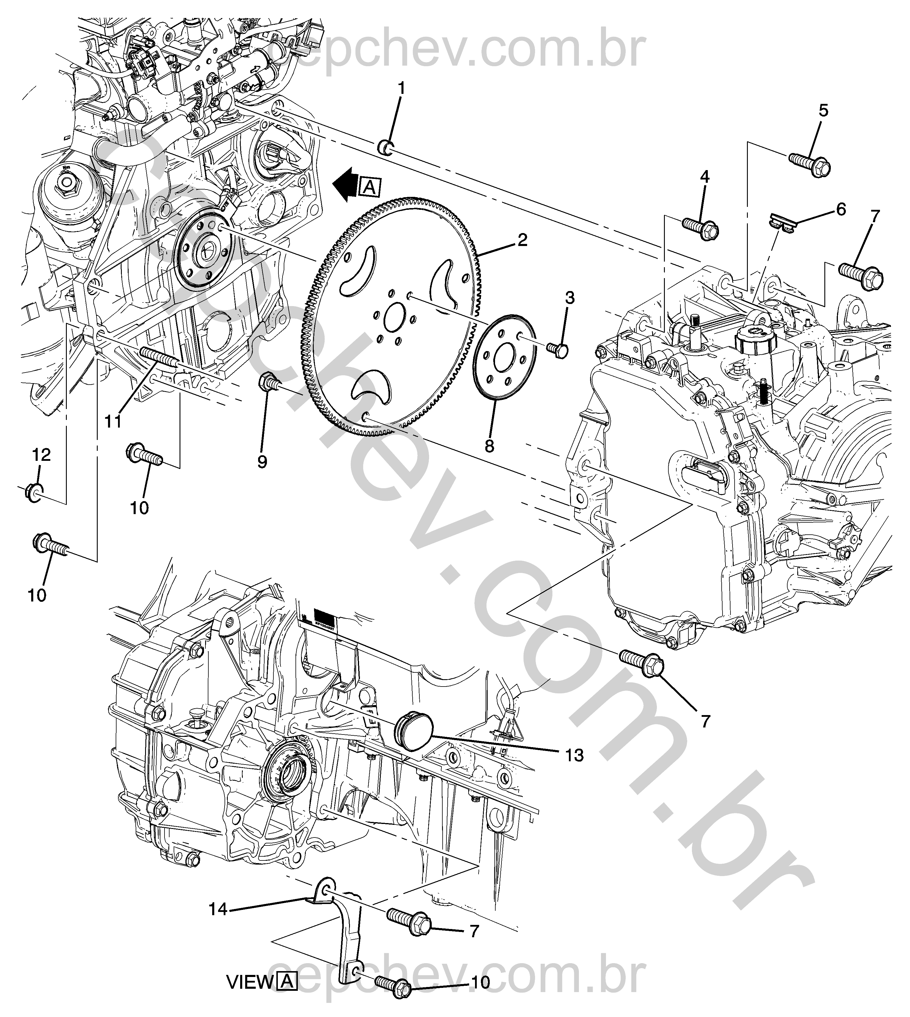 Fixação do motor 1.6 e transmissão automática MH9 (2013–2014)