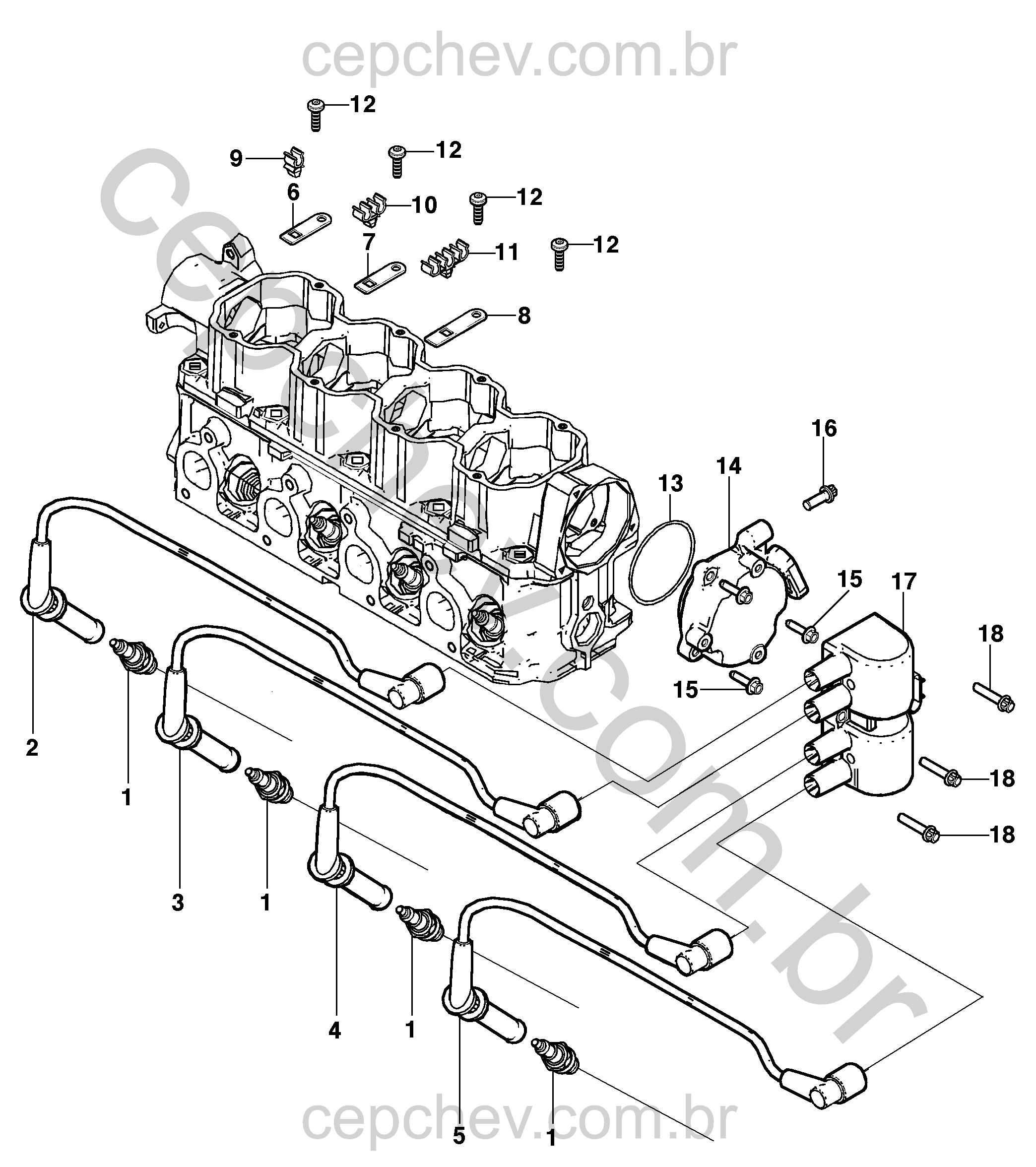 Módulo e sistema de ignição com velas para motor gasolina (2011–2014)