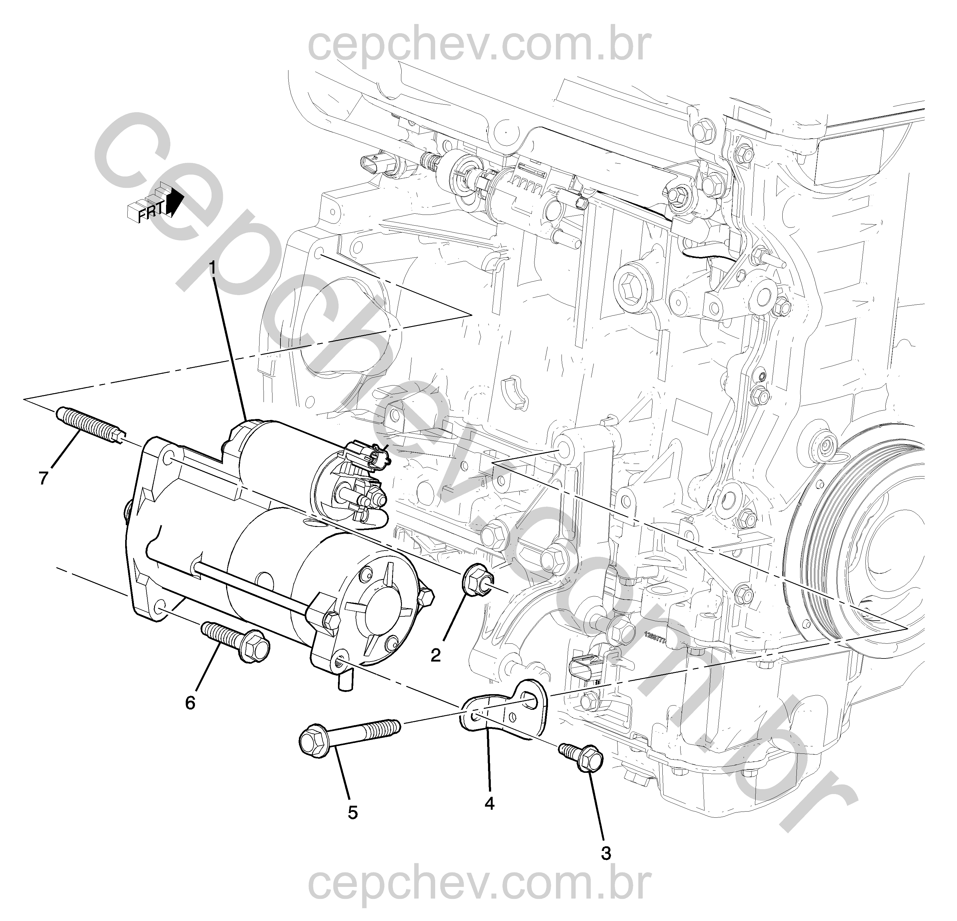 Suporte e motor de arranque 1.4P (Lex) com parafusos e porcas associados