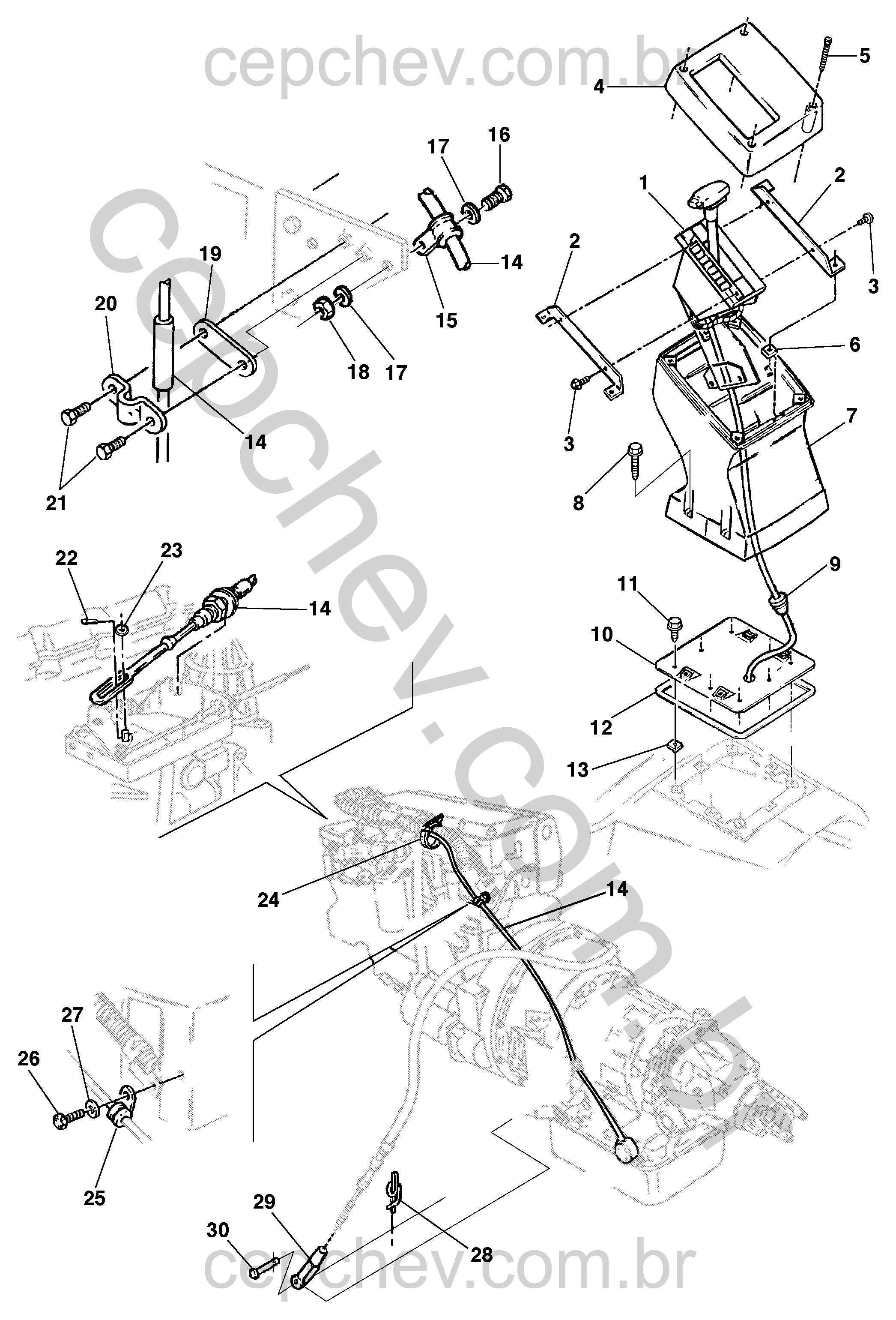 Controle da transmissão automática e componentes da alavanca seletora