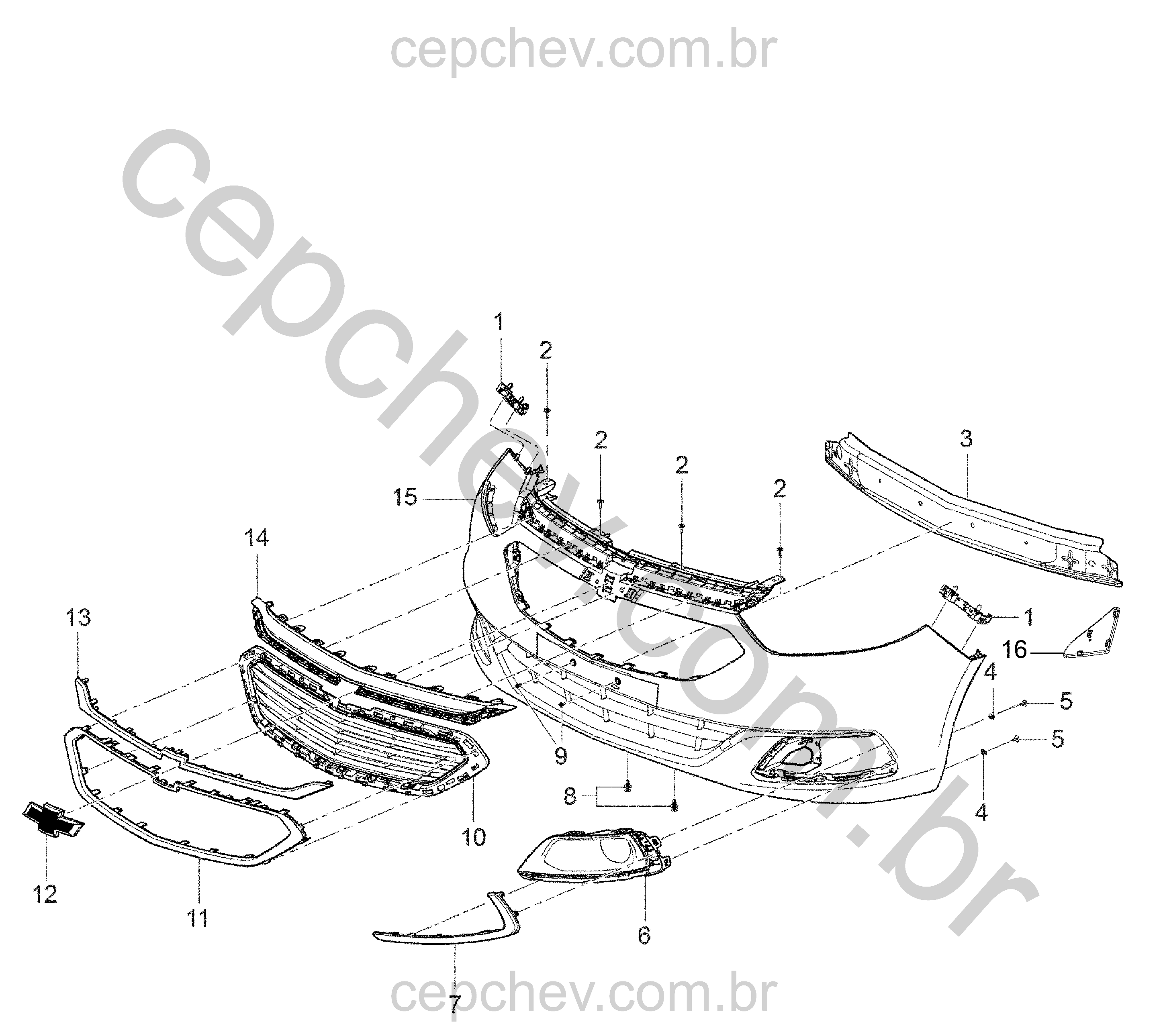 Para-choque dianteiro e componentes (2016–2020)