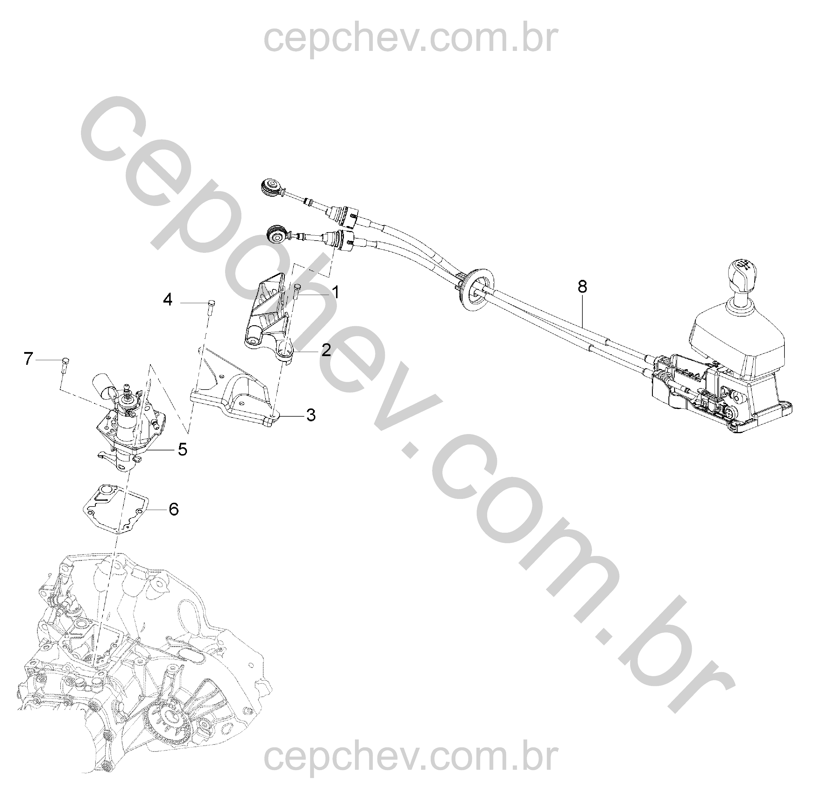 Alavanca e componentes do câmbio manual (2010)