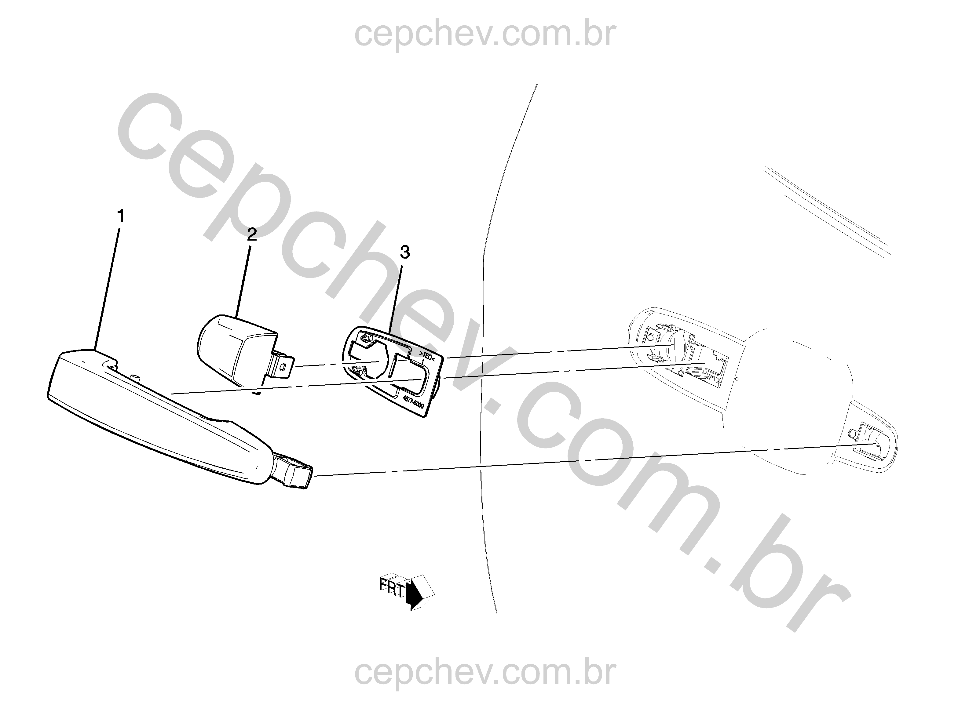 Componentes da maçaneta traseira (2020–2024) para porta lateral