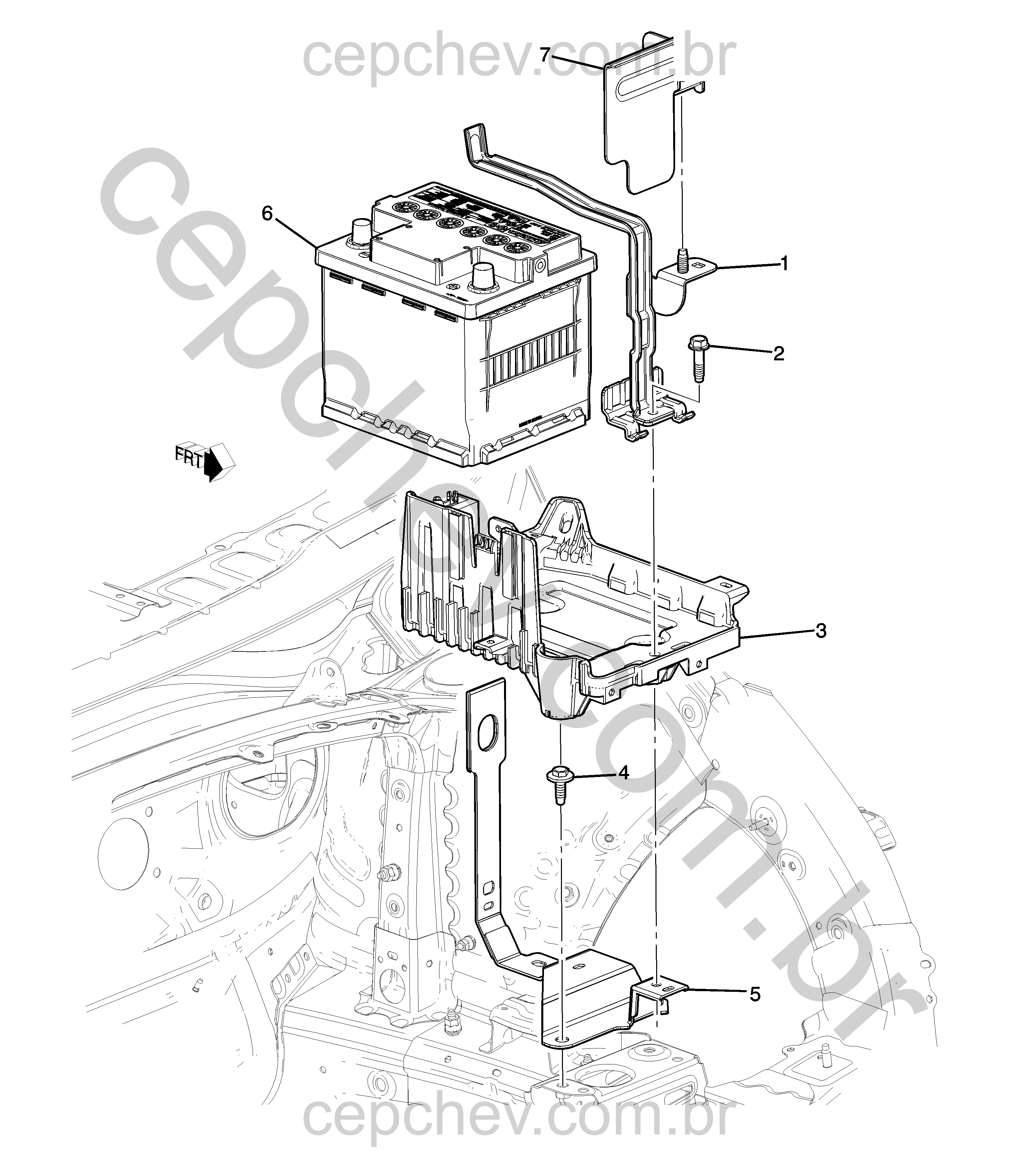 Suporte e bandeja de bateria 12 volt (2017–2021)