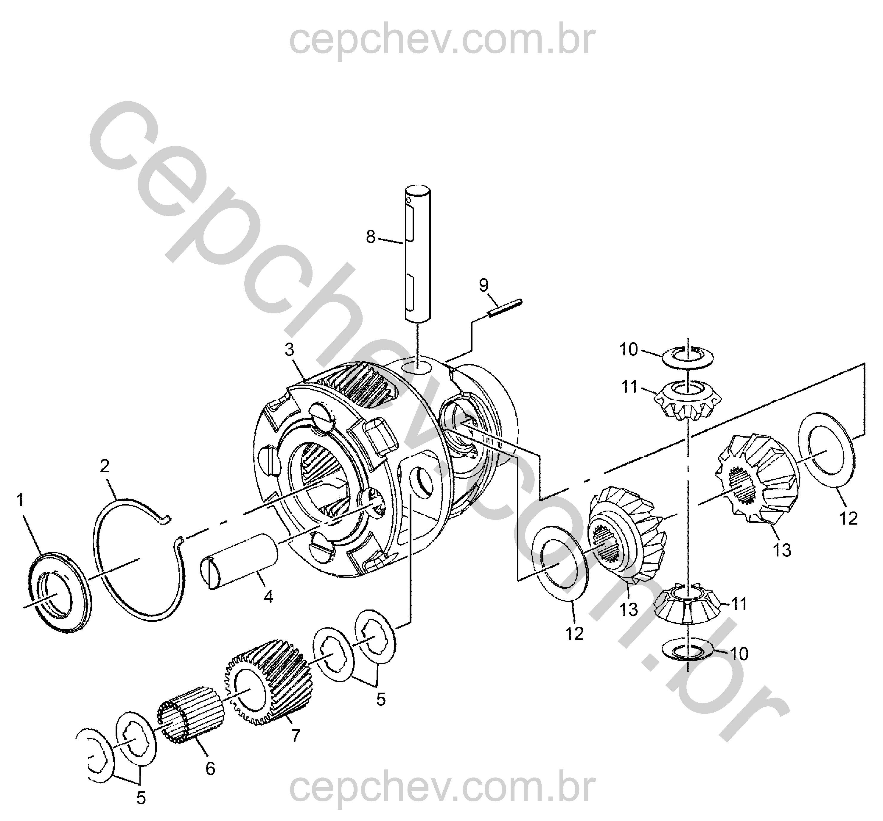 Transmissão automática e componentes do diferencial dianteiro frontal