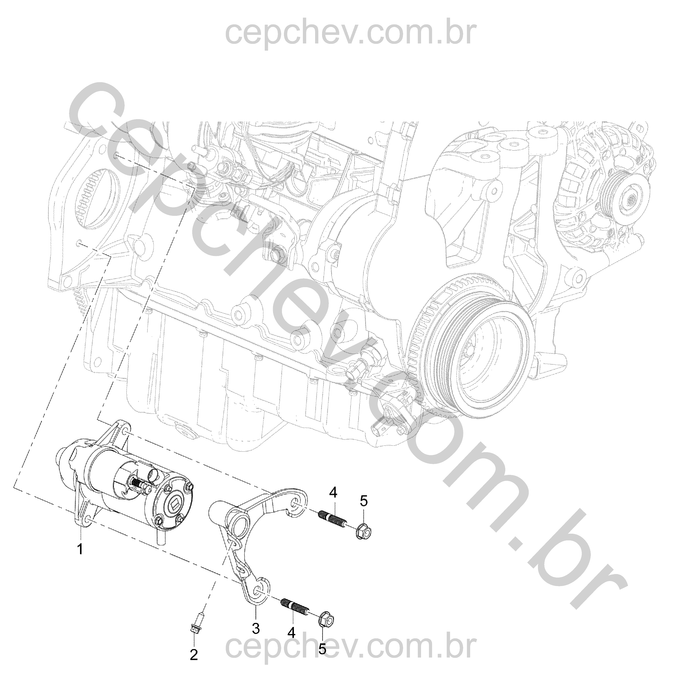 Suporte e parafusos do motor de arranque