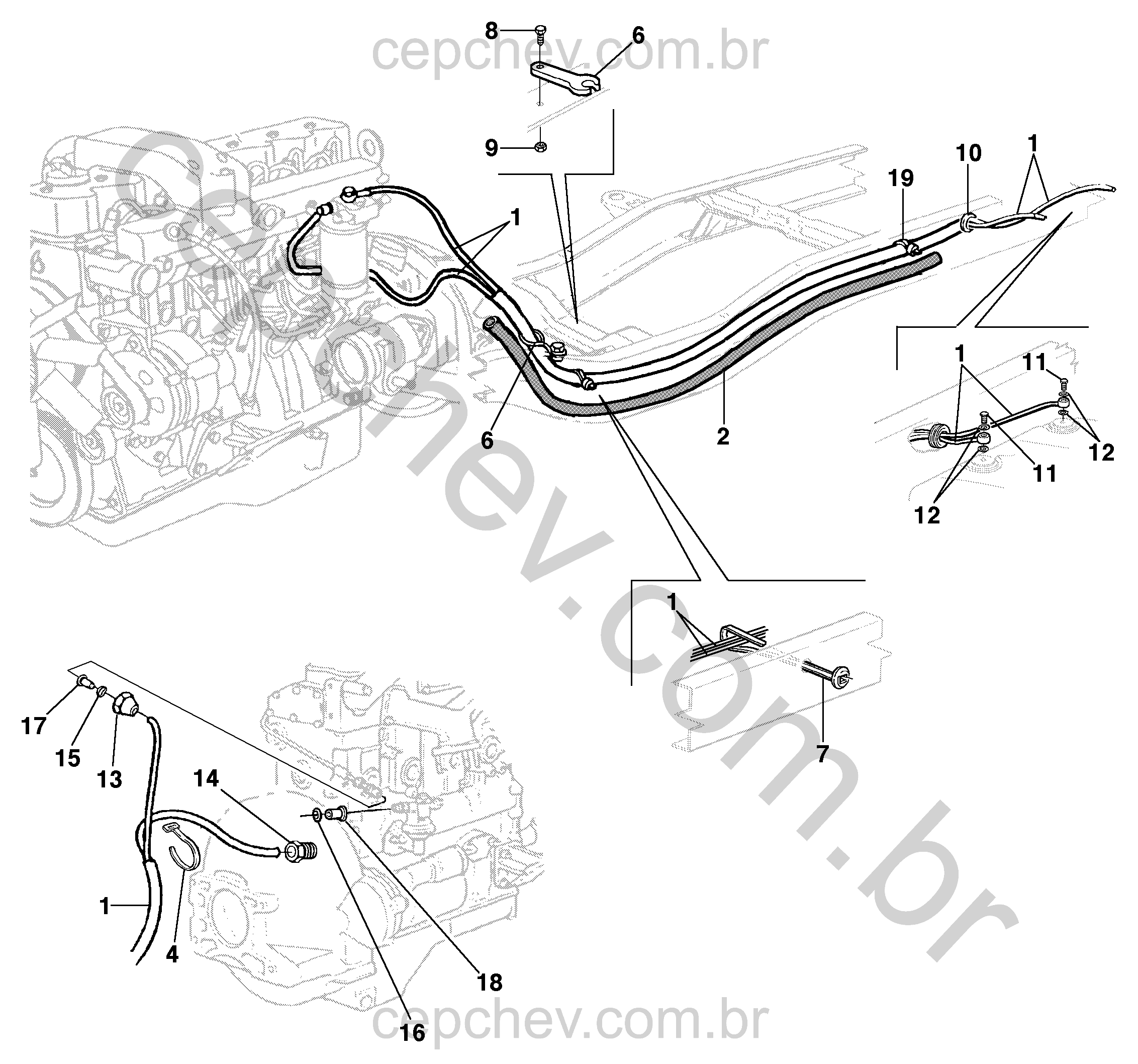Linha de combustível para motor diesel GMC 6.100 e 6.150