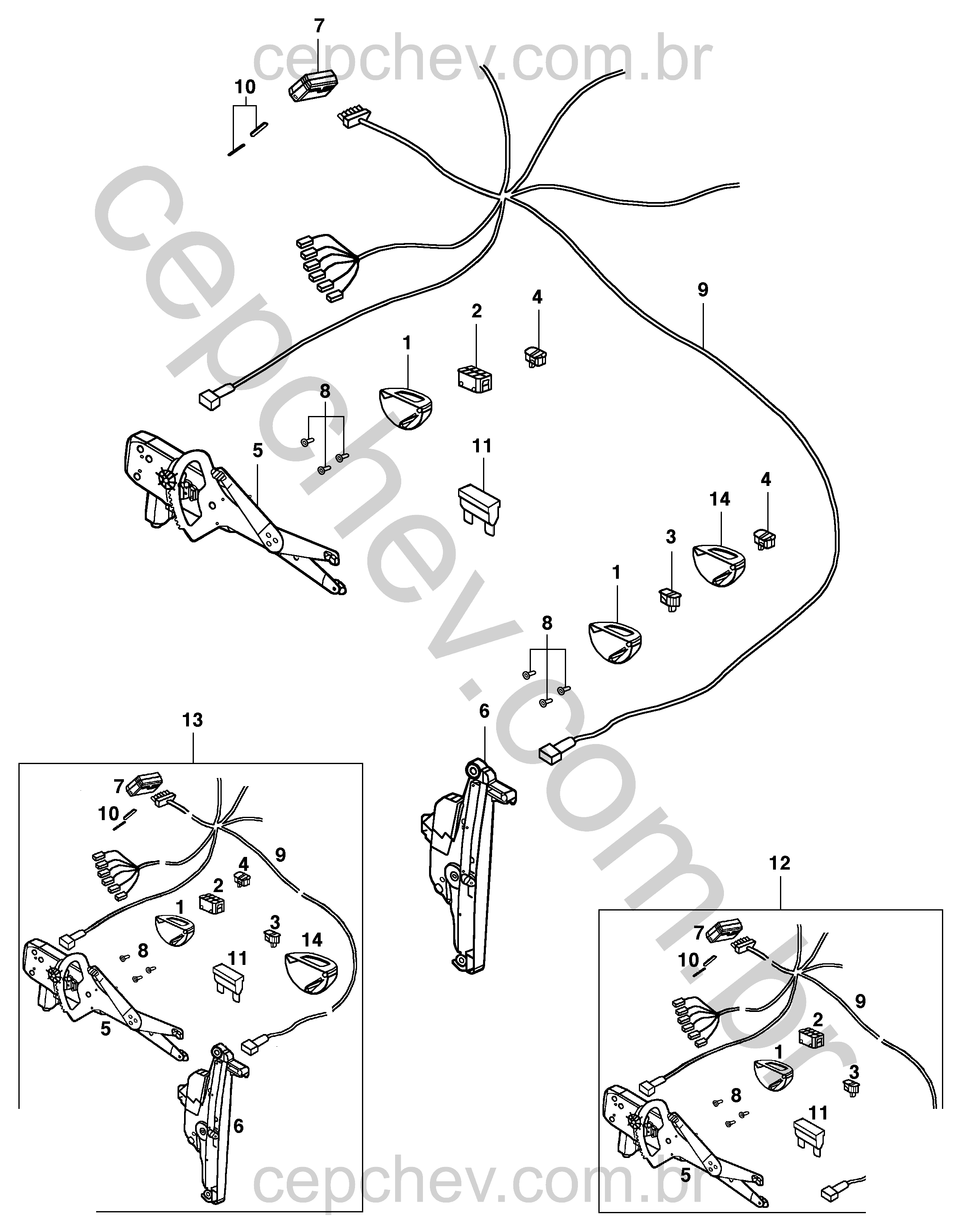 Pacote acessórios para vidro elétrico (2007–2016) com motor e regulador