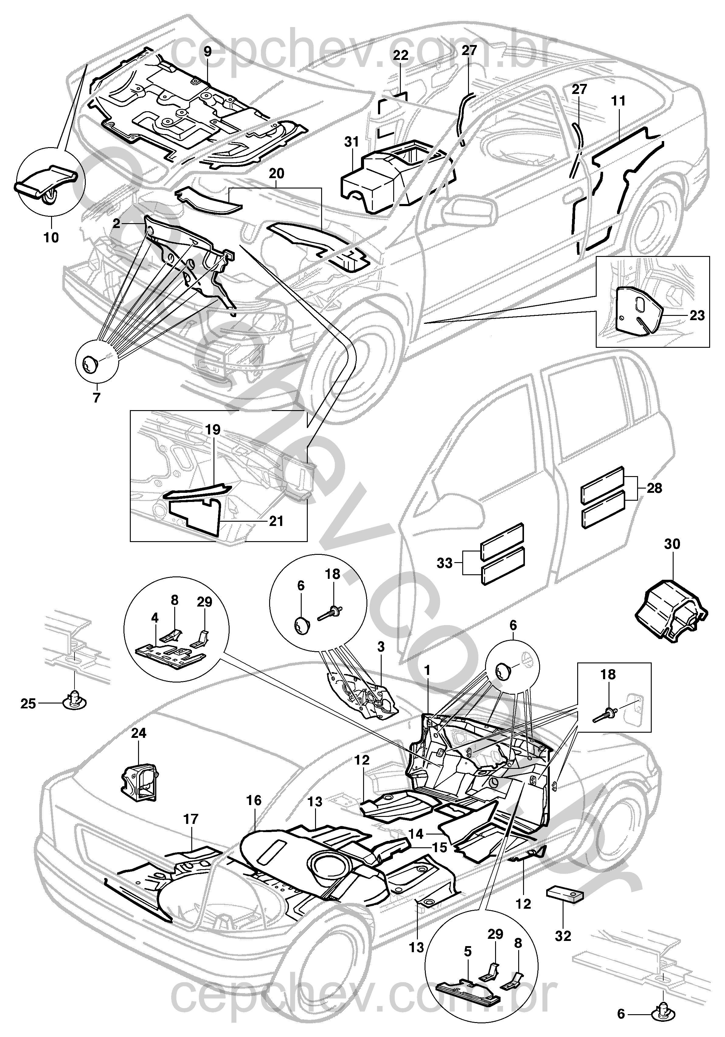 Isolantes e anti-ruídos para painel e capuz do motor (hatch/sedan)