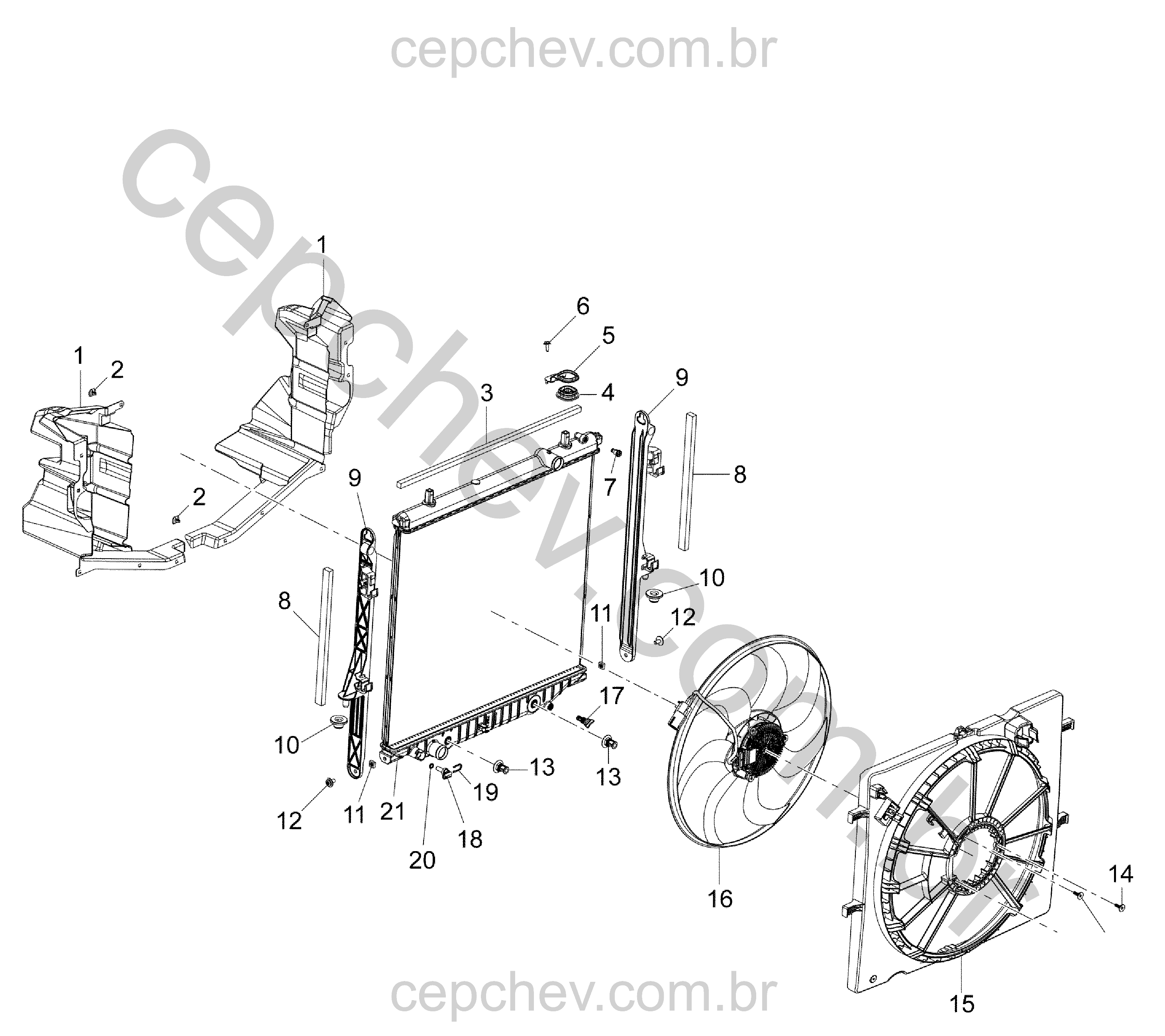 Radiador e ventoinha do sistema de arrefecimento do motor (LCV)