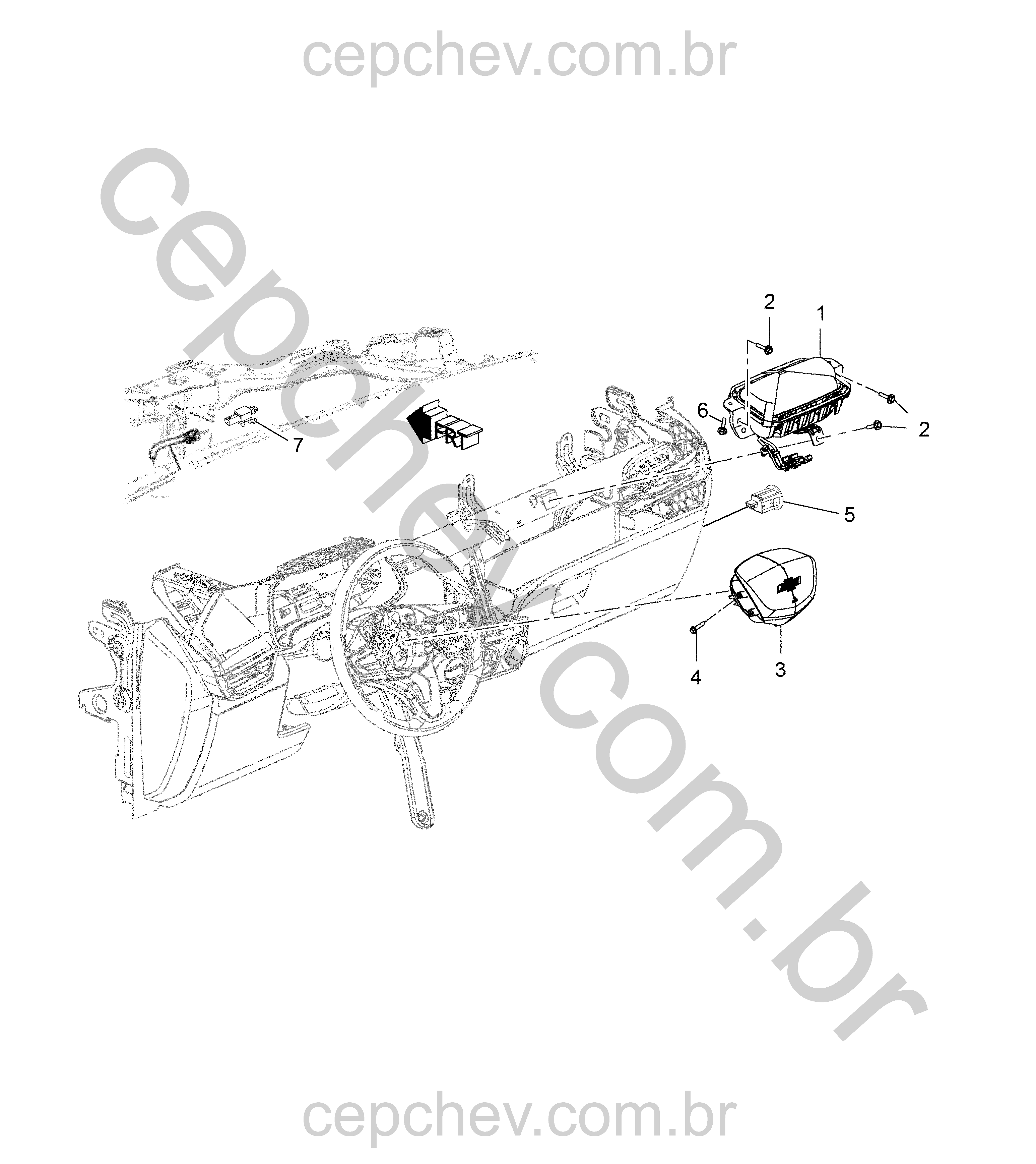 Sistema airbag com componentes para volante e painel de instrumentos