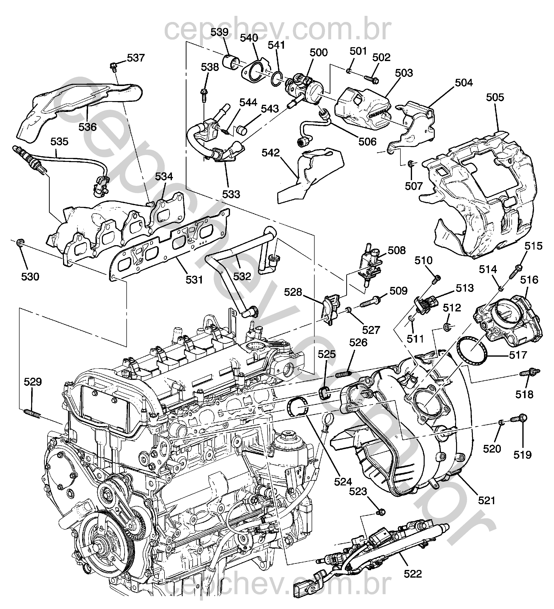 Conjunto motor 2.4L L4 com peças de coletor e combustível (LAF/2,4C)