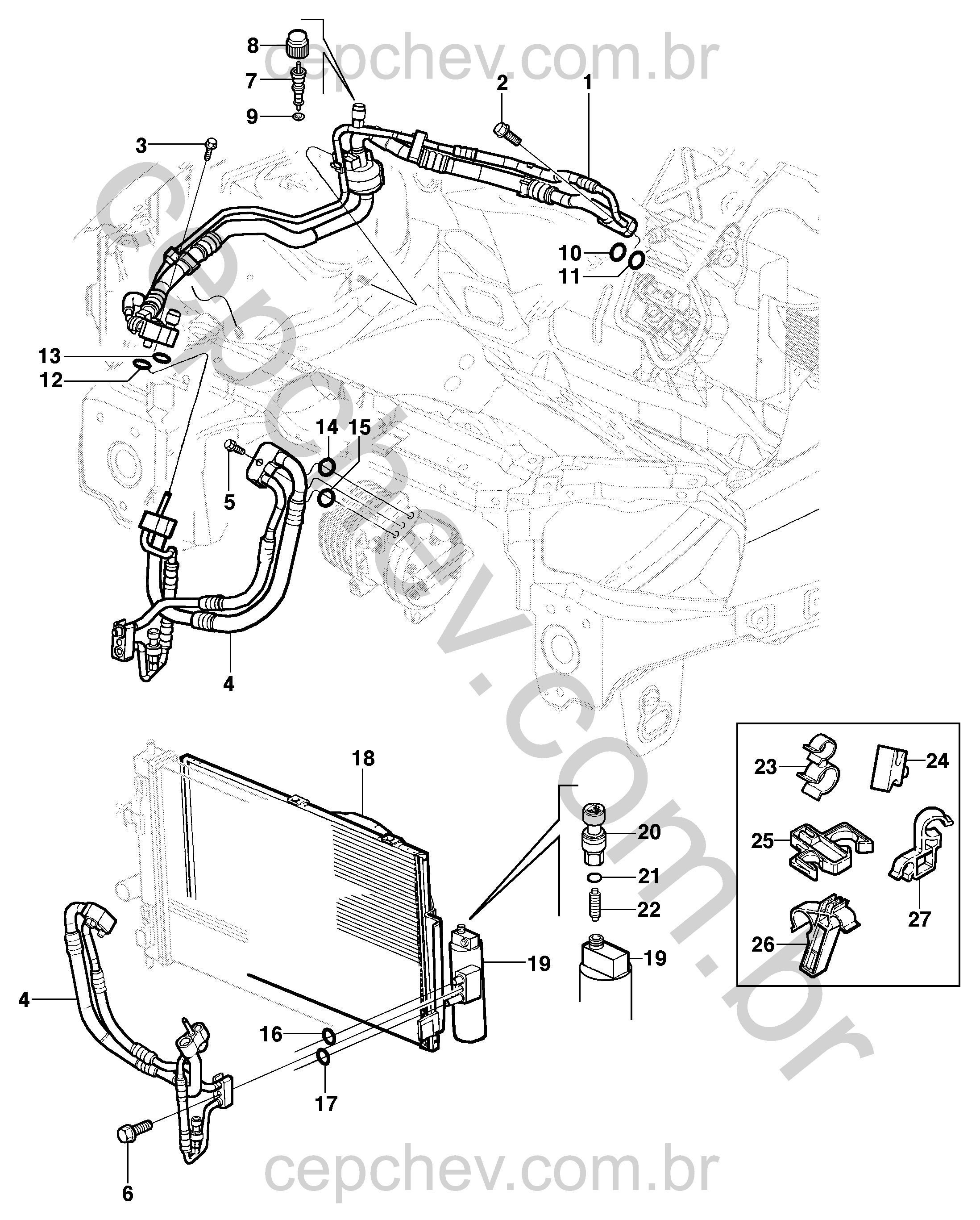Linha do ar-condicionado motor diesel para sedan, hatch e pick-up
