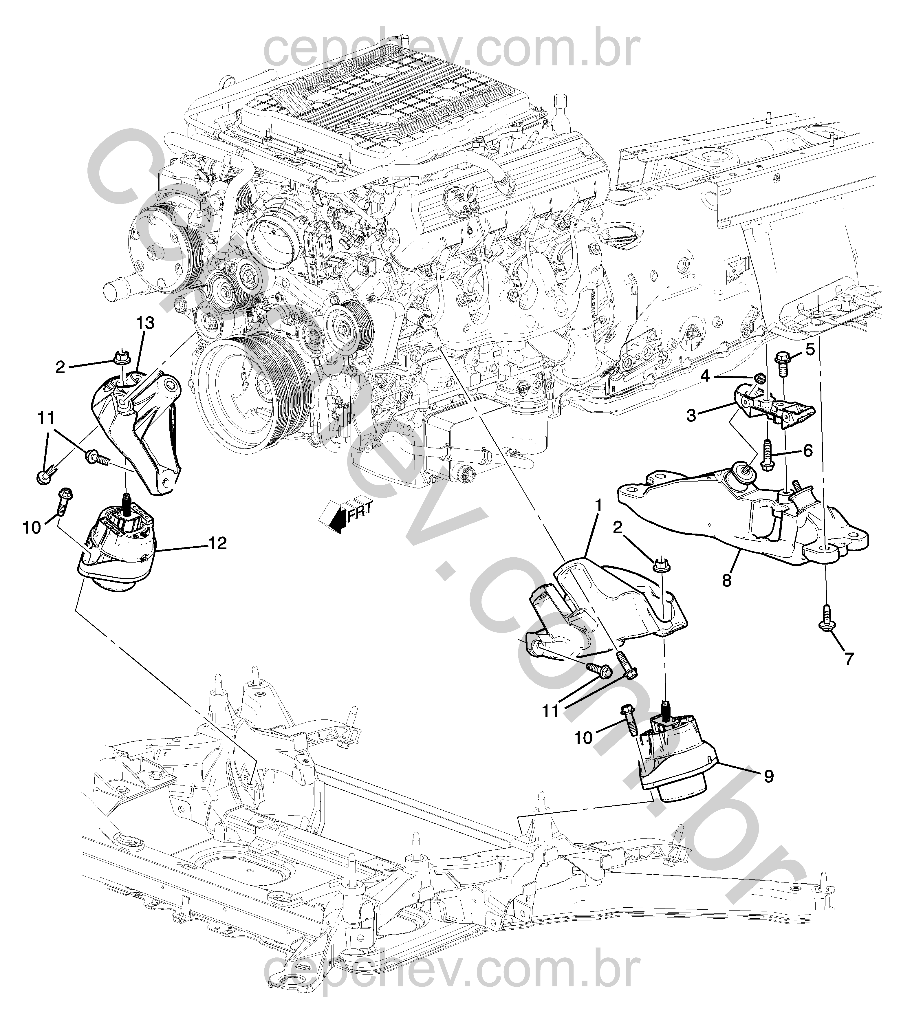 Montagem motor e transmissão LT4 6.2 automático MI4 com suportes e fixações