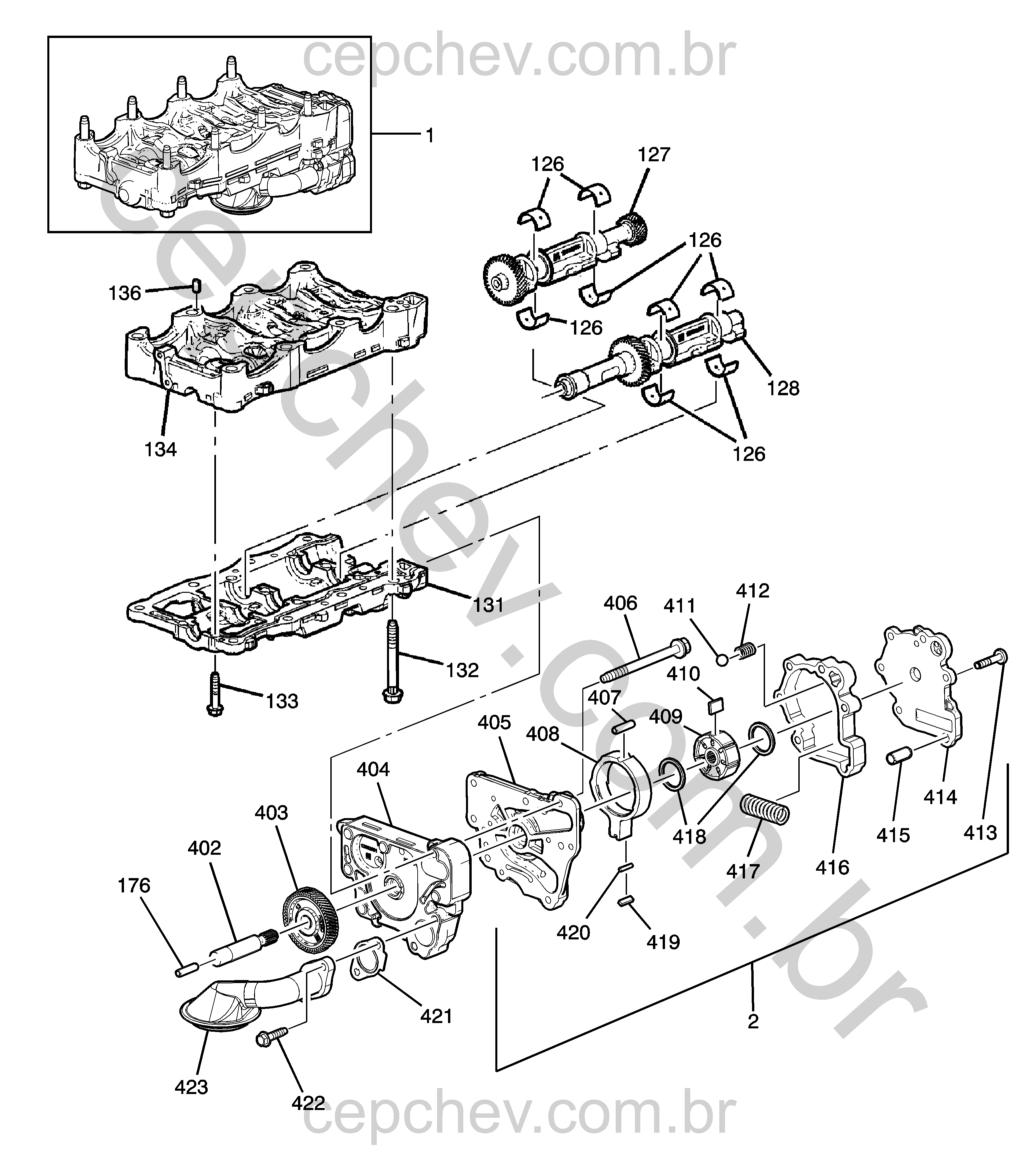 Motor 2.0L L4 bomba de óleo e eixo balanceador (2018–2019)