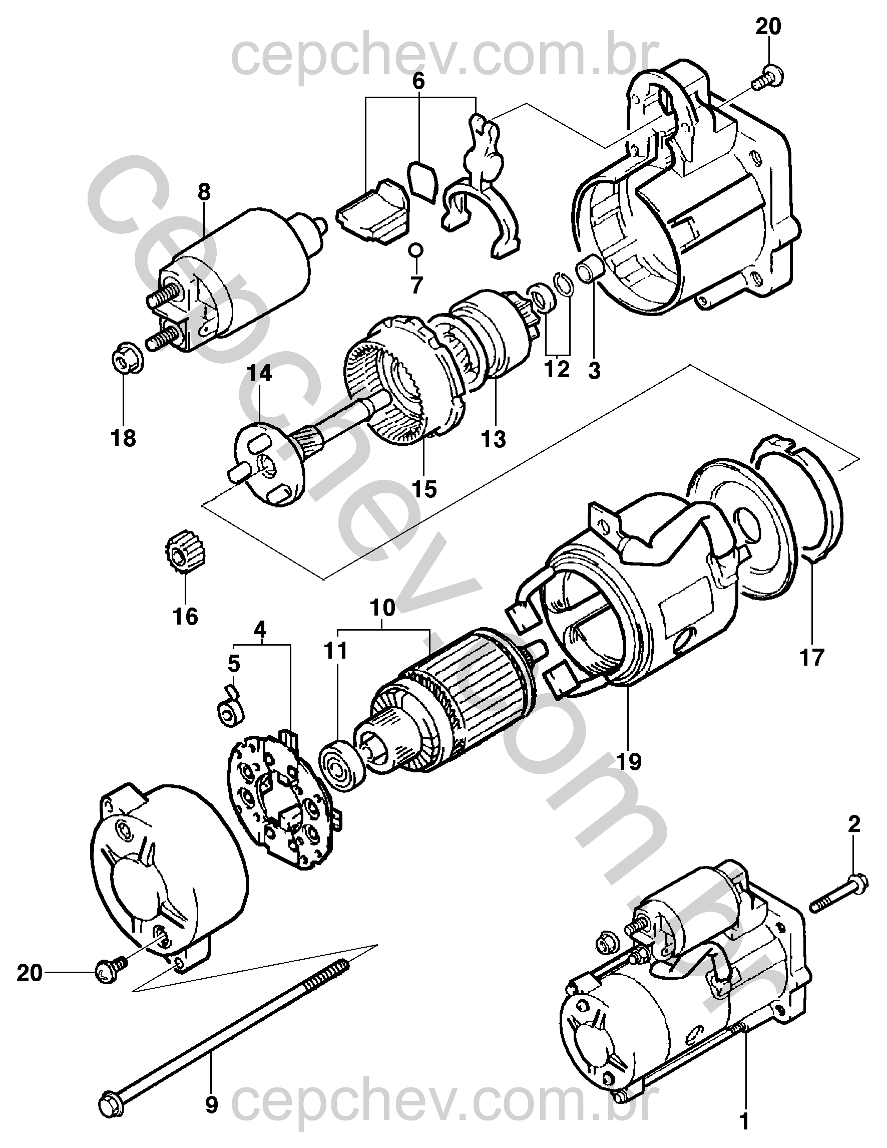 Motor de partida e componentes para motor diesel (2002–2004)