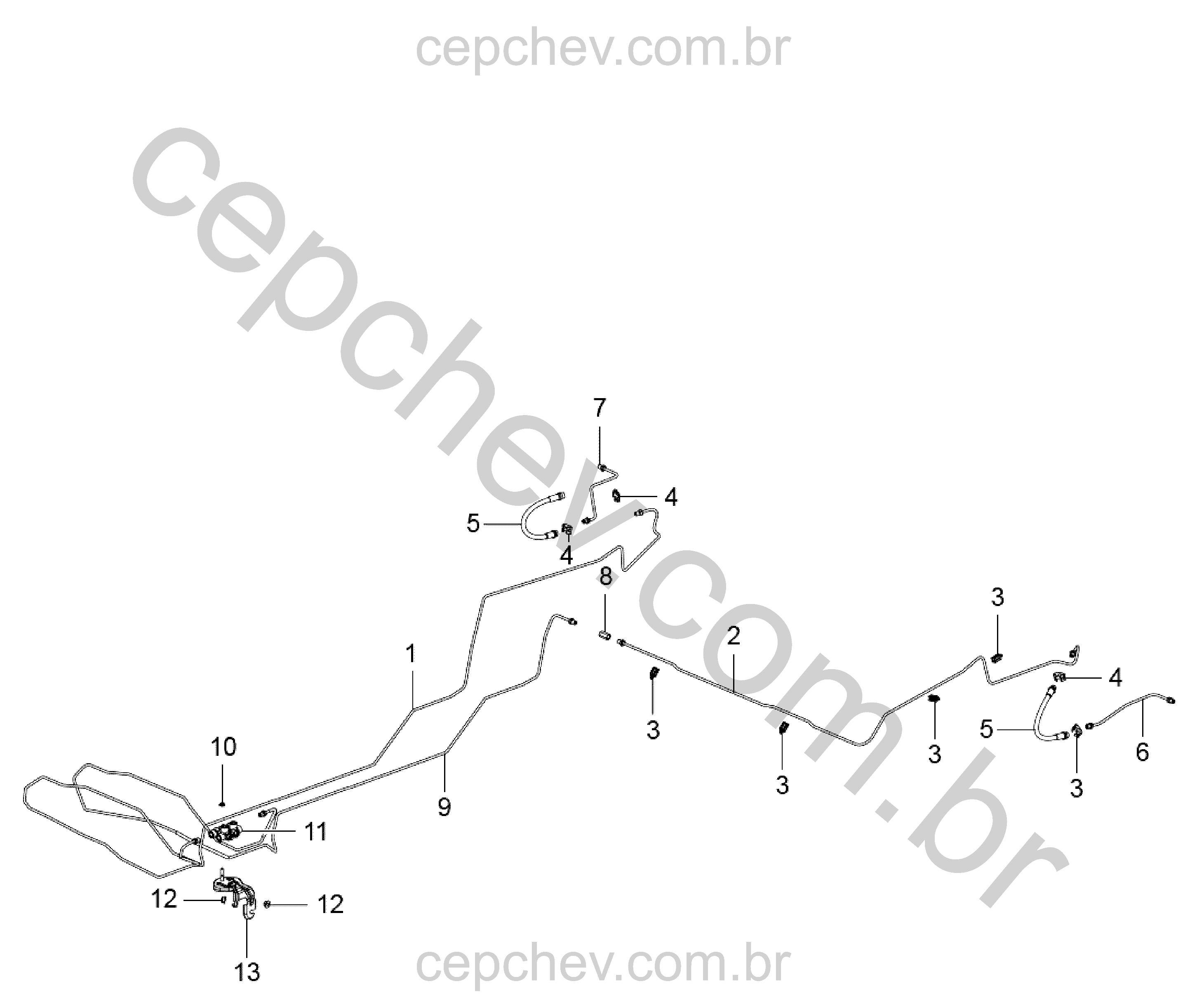 Linhas e válvulas de freio traseiro (2012–2013) para sistema hidráulico