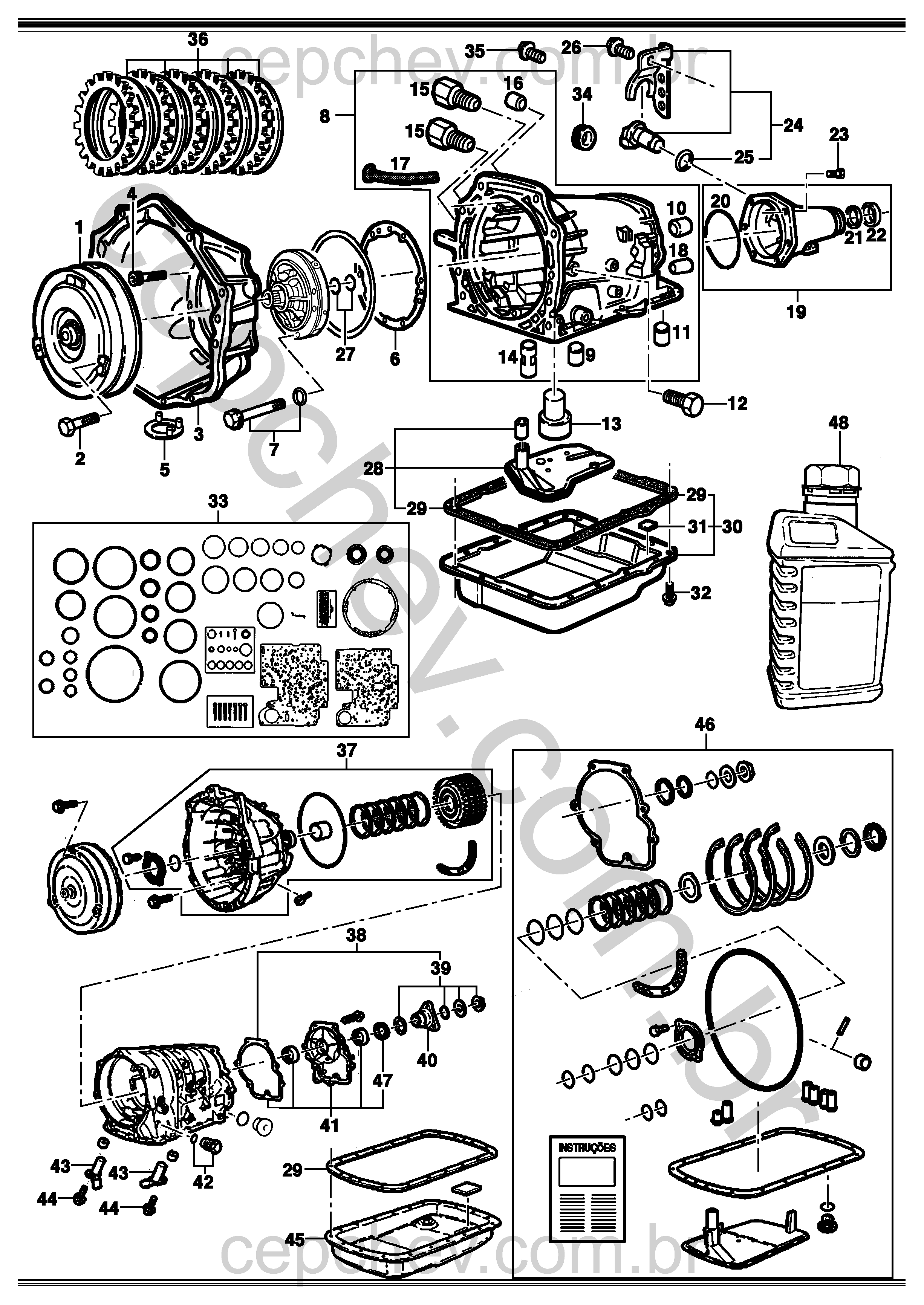 Componentes e vedadores da transmissão automática com óleo Dexron VI (1L e 4L)