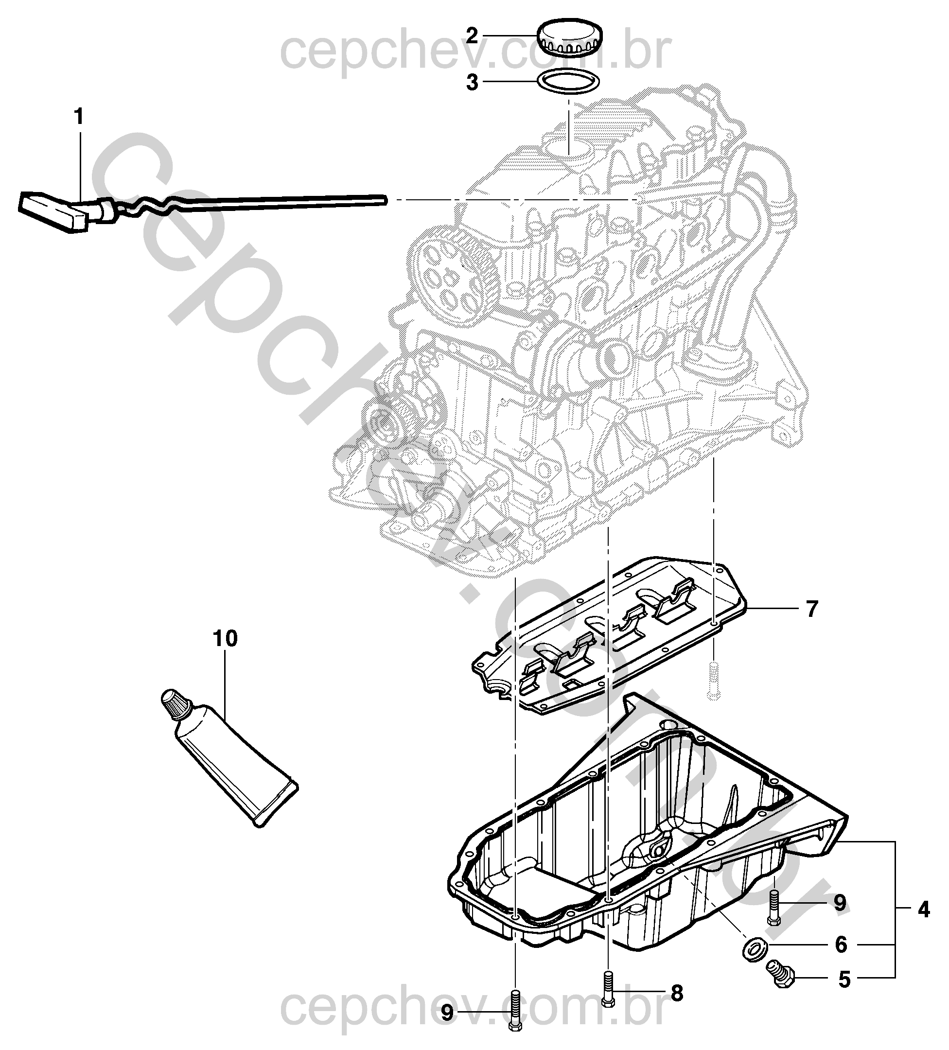 Cárter e vareta de nível de óleo para motor LM3, LN2, LG1 e LP8