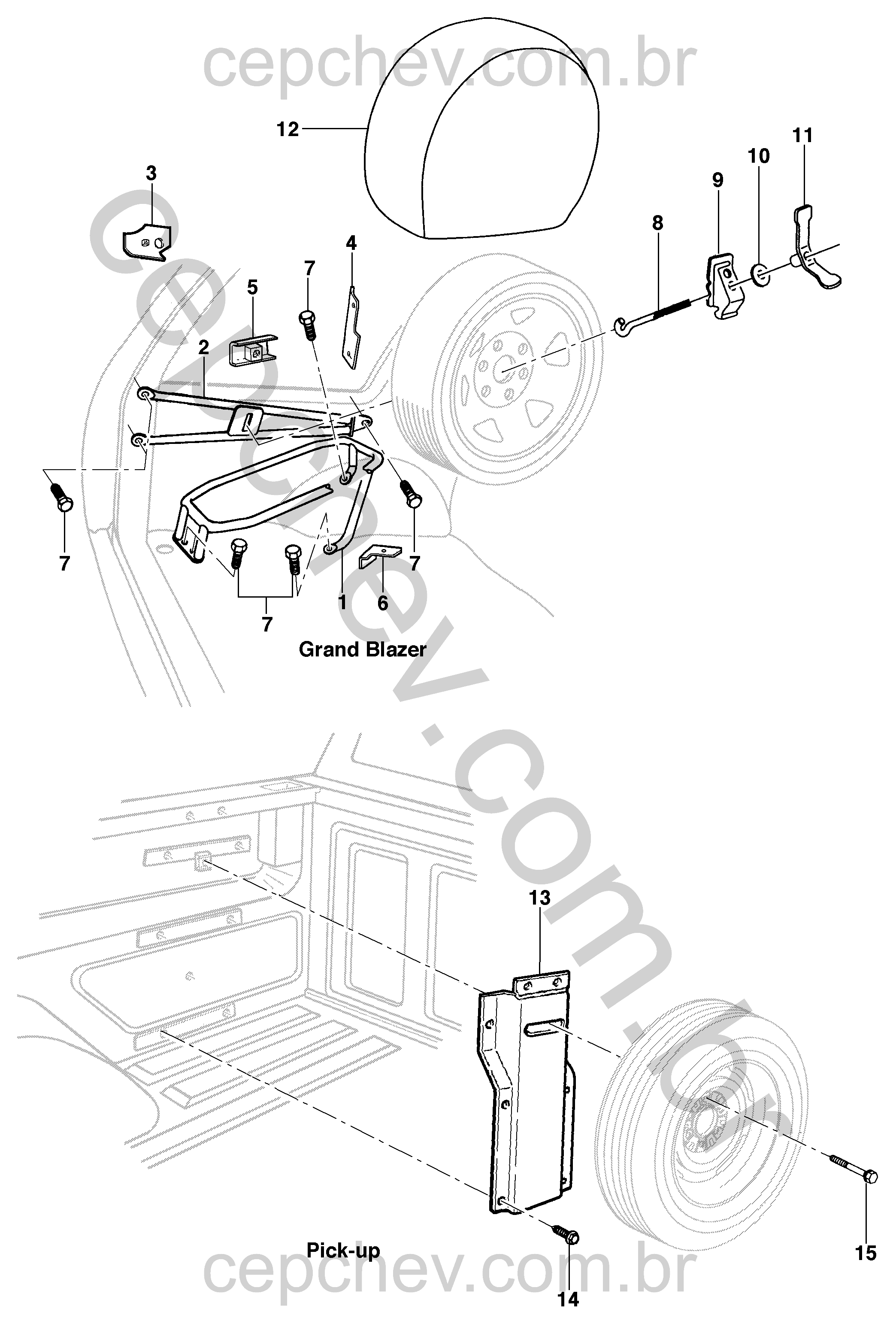Suporte e acessórios da roda reserva para pick-up GrandBlazer