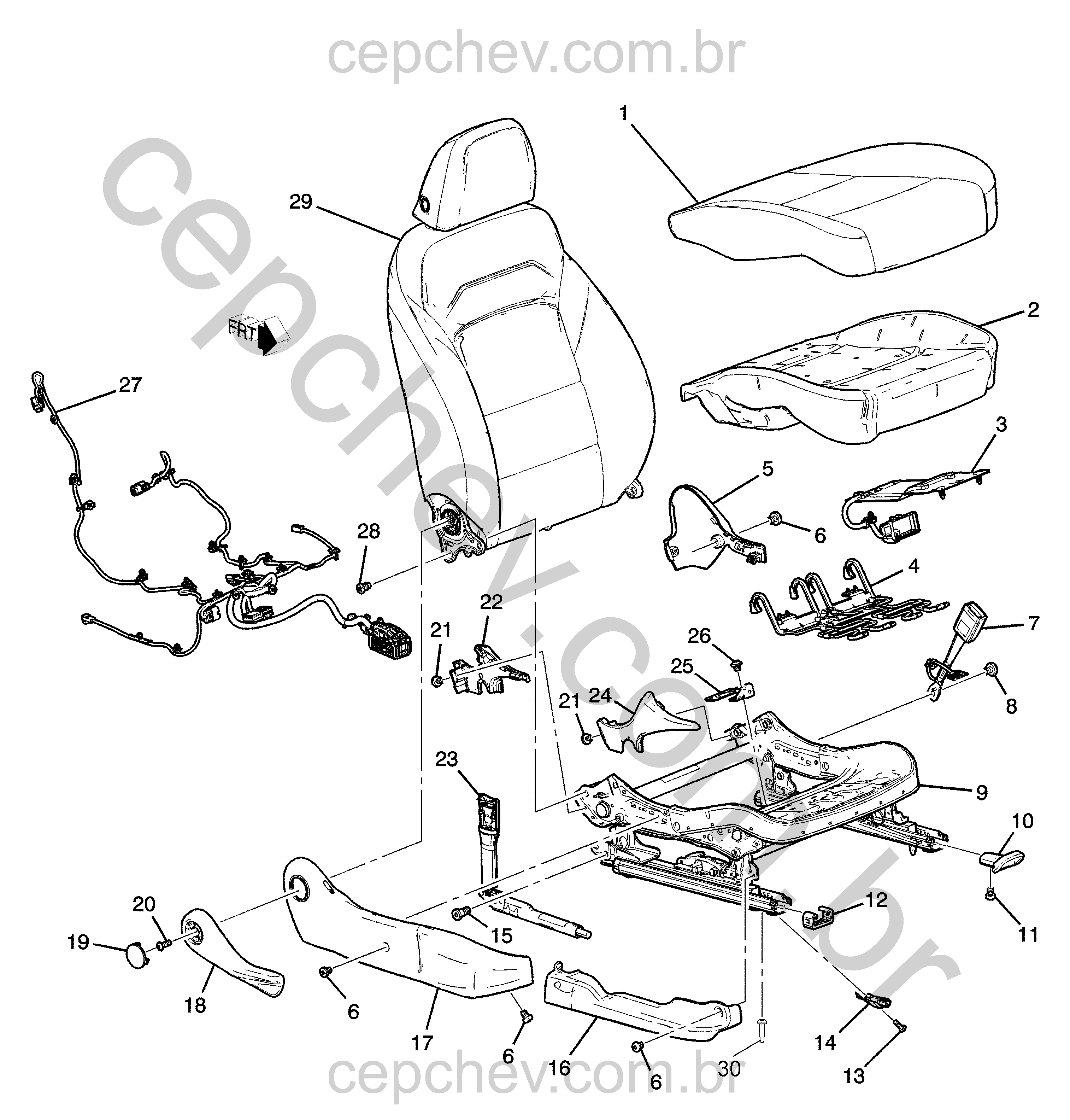 Conjunto banco dianteiro direito manual 2 vias com ajustes e acabamentos básicos