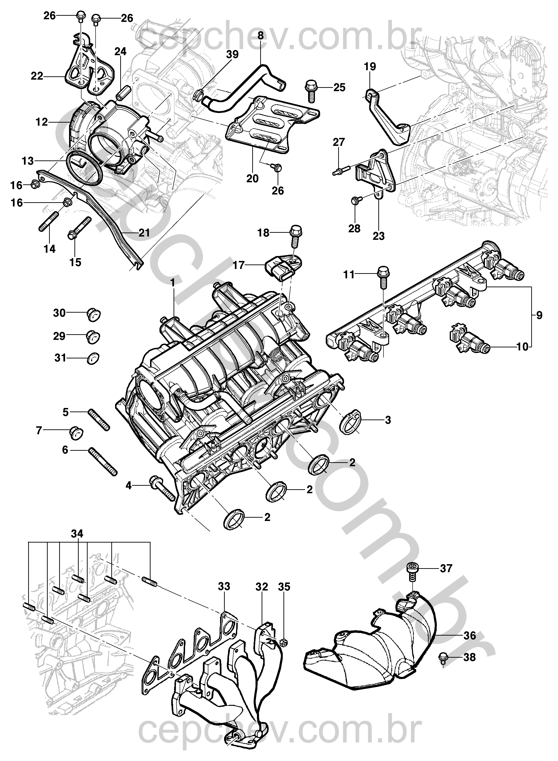 Coletor de admissão e escape para motor flexpower LP8