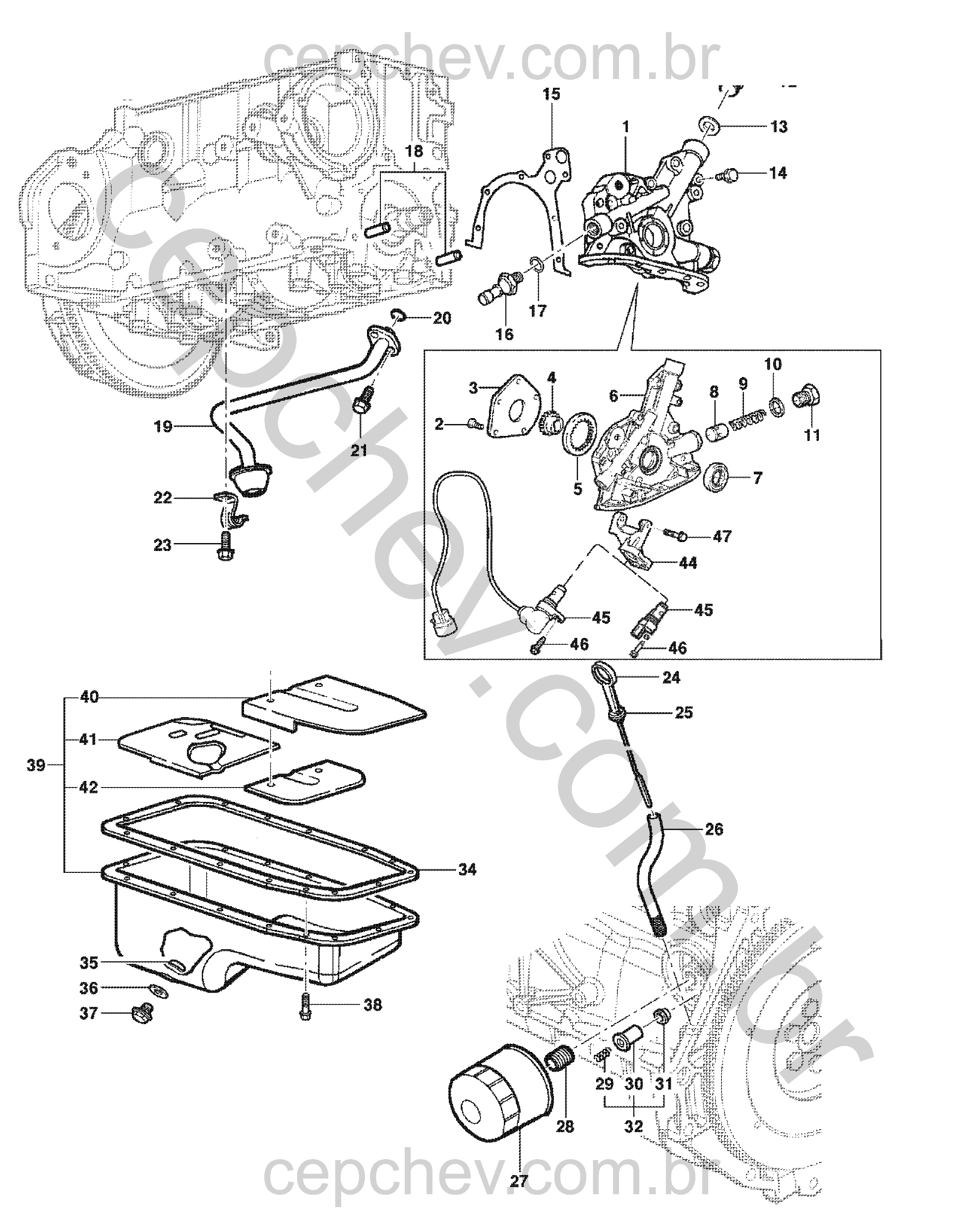 Bomba e cárter de óleo motor (2011–2012) com acessórios e sensores básicos