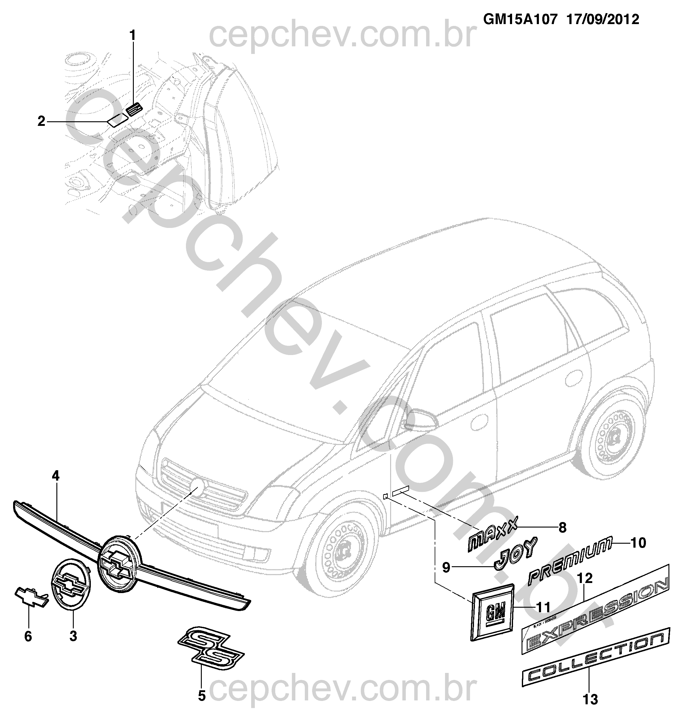 Emblemas e decalques dianteiros e laterais para Meriva