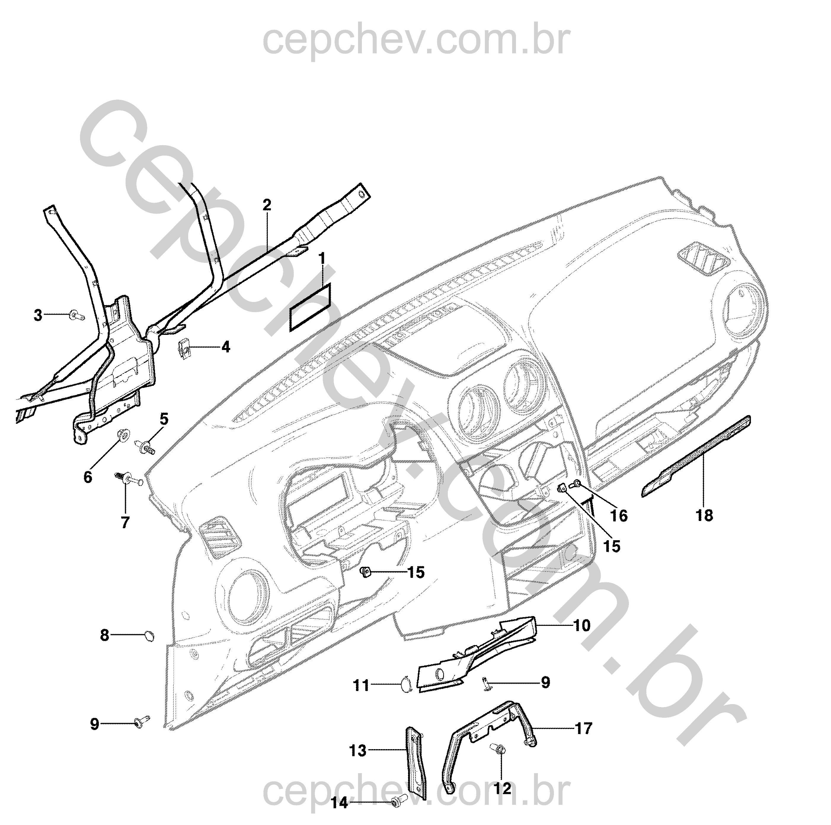 Fixação e acabamento do painel de instrumentos e console do assoalho dianteiro
