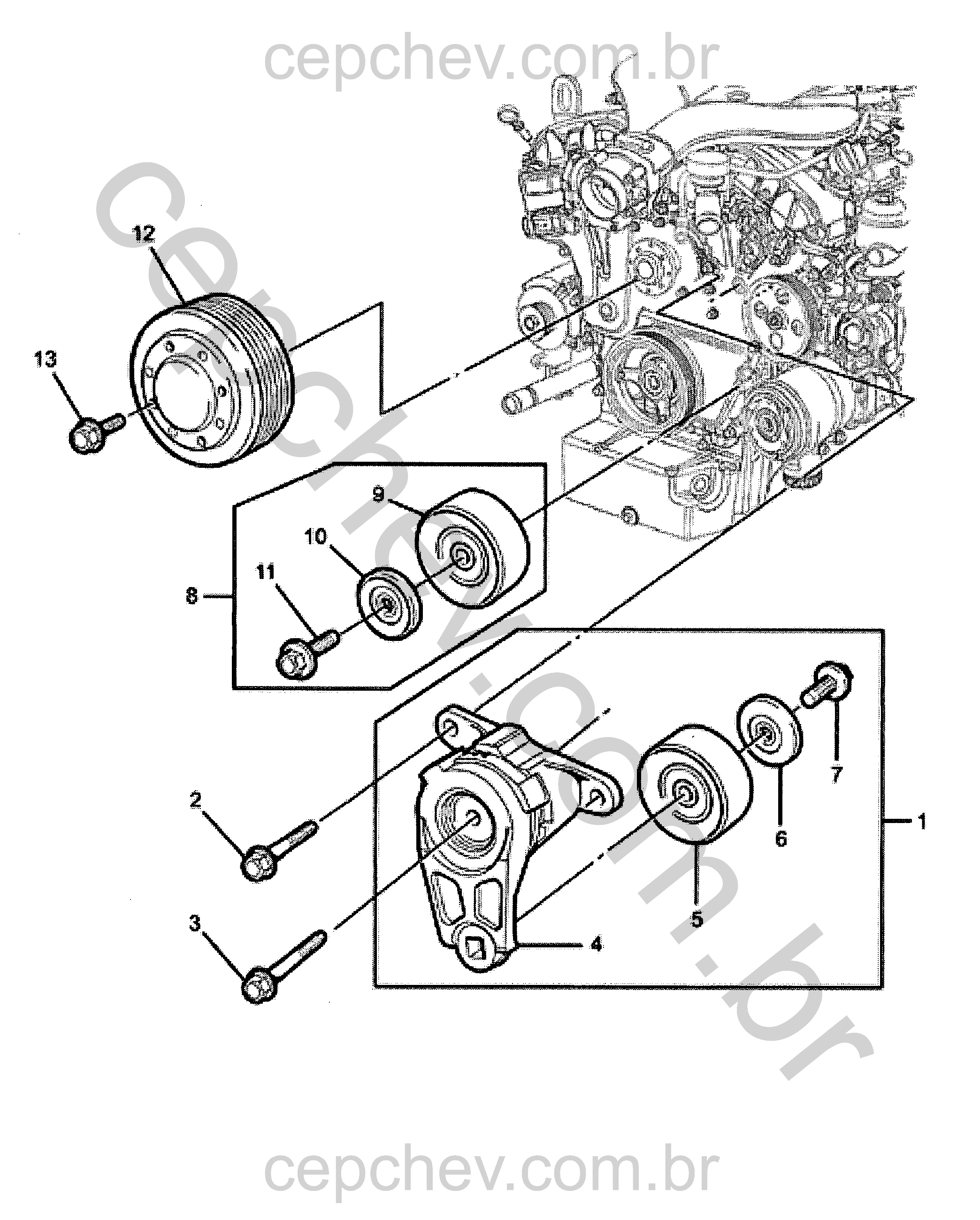 Tensionador, polias e correia de acionamento motor V6 (LLT)