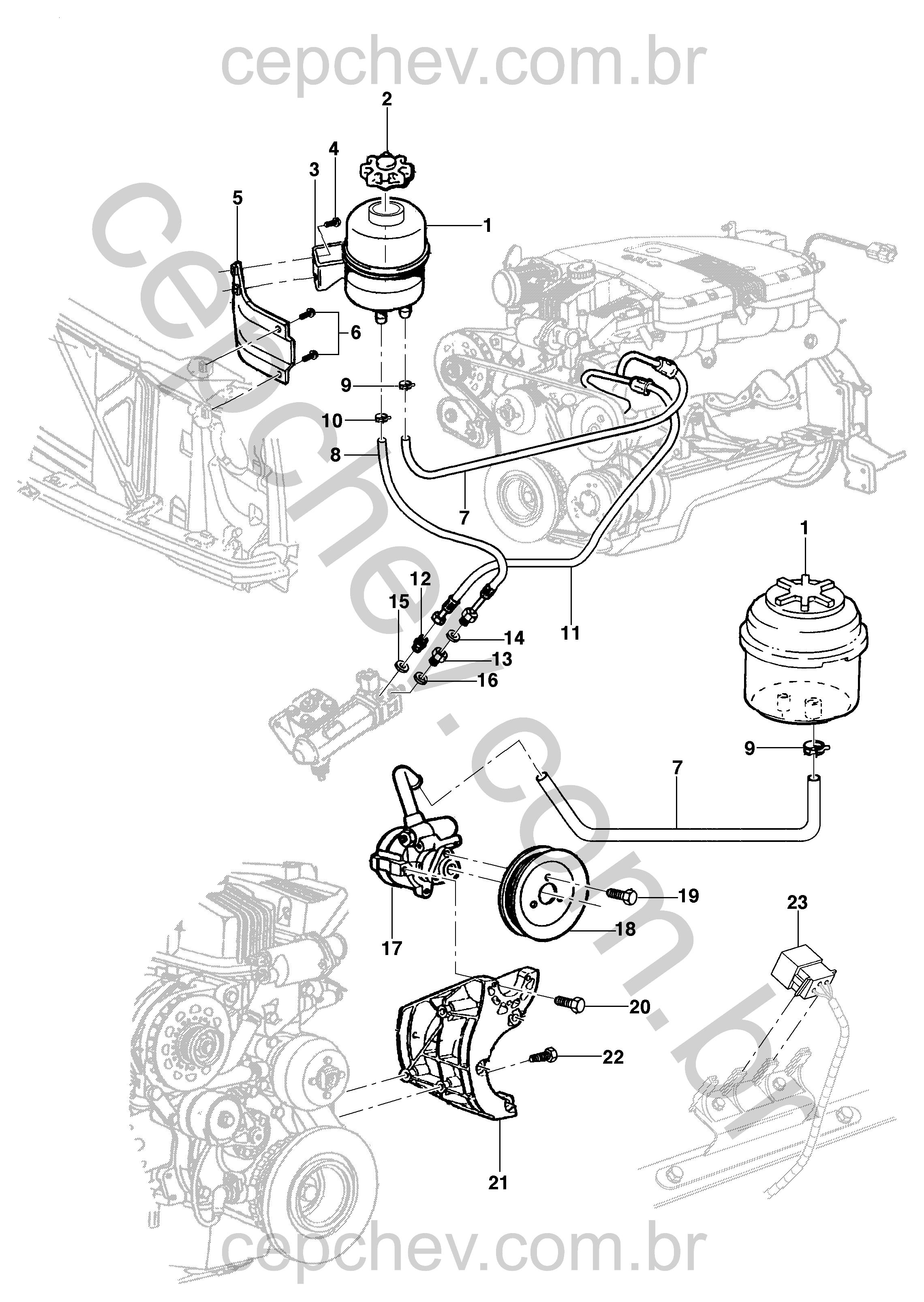 Bomba e linha da direção hidráulica motor gasolina LDX