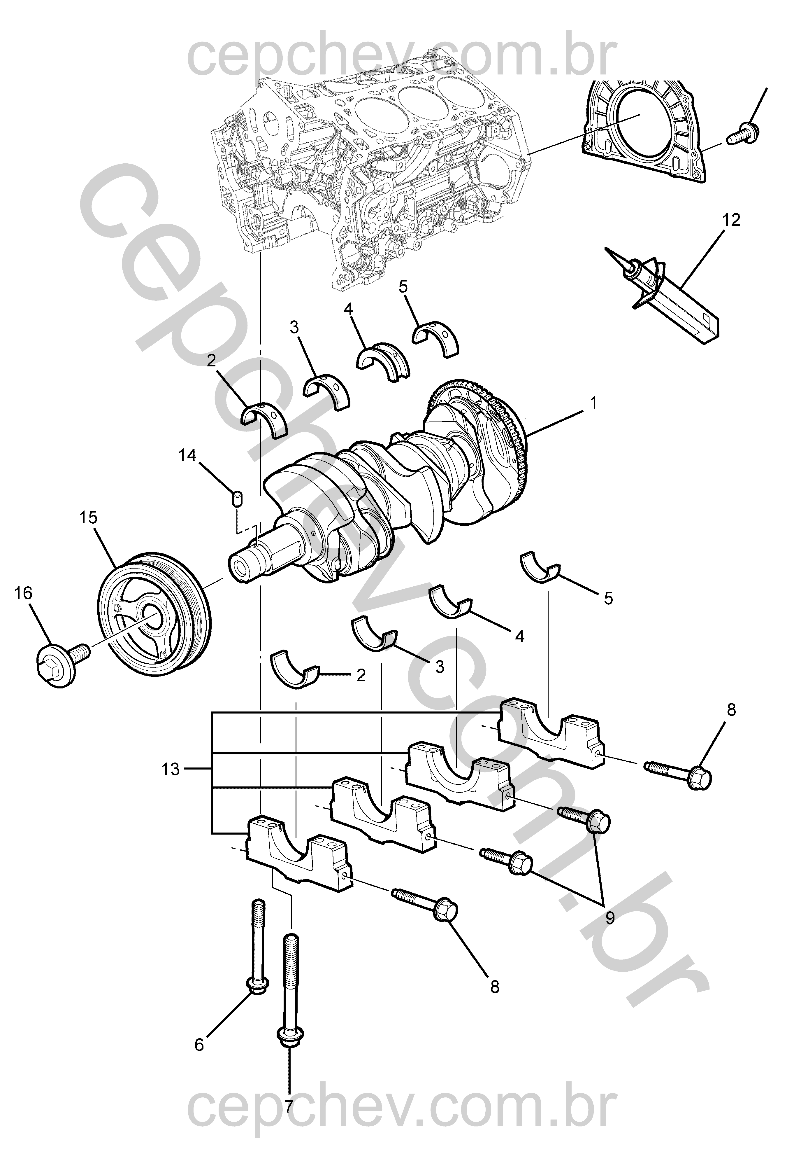 Motor V6 eixo da manivela e rolamentos principais (LLT)