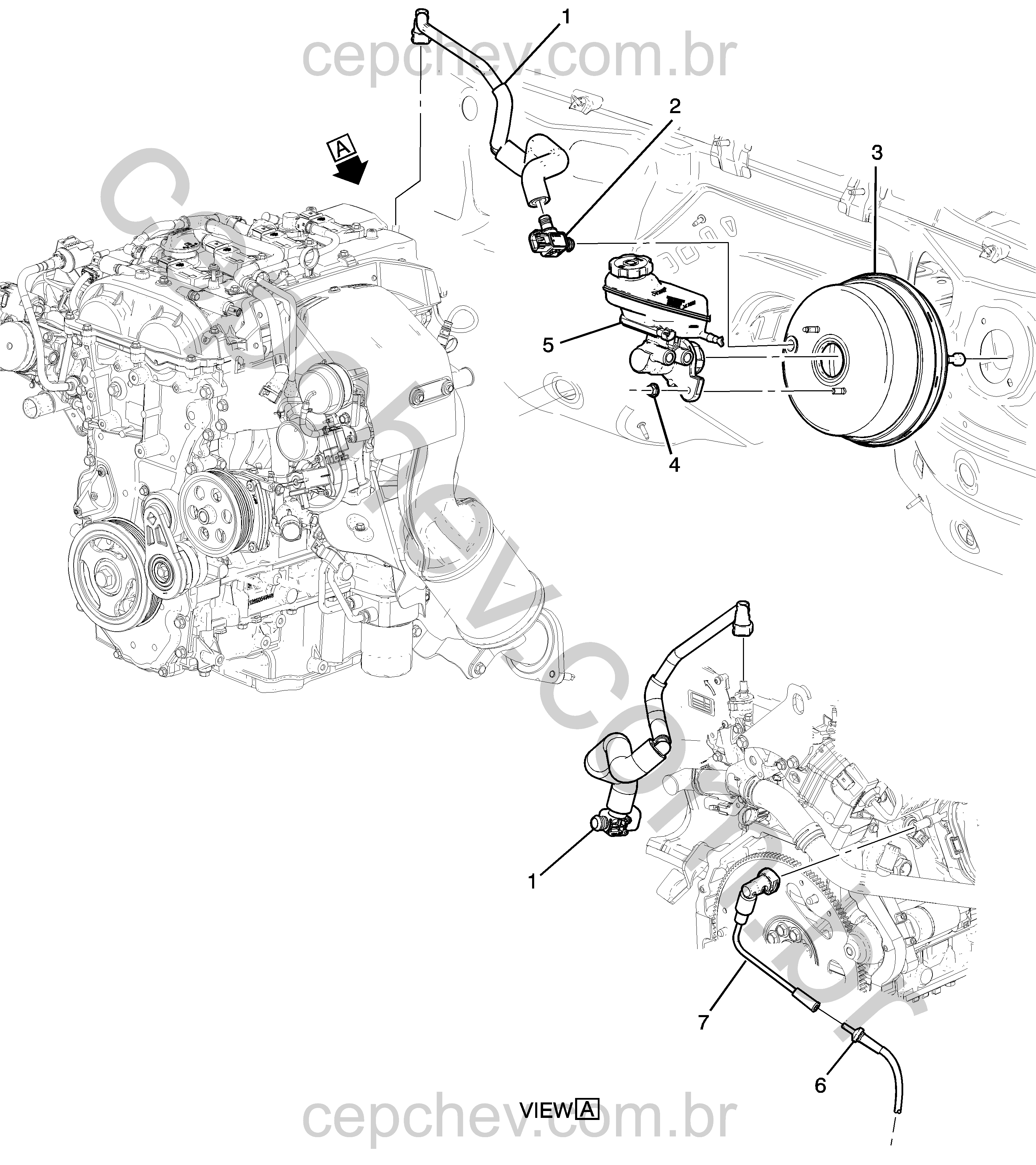 Montagem do servomotor e cilindro mestre do freio (LTG/2.0X) (2016–2019)