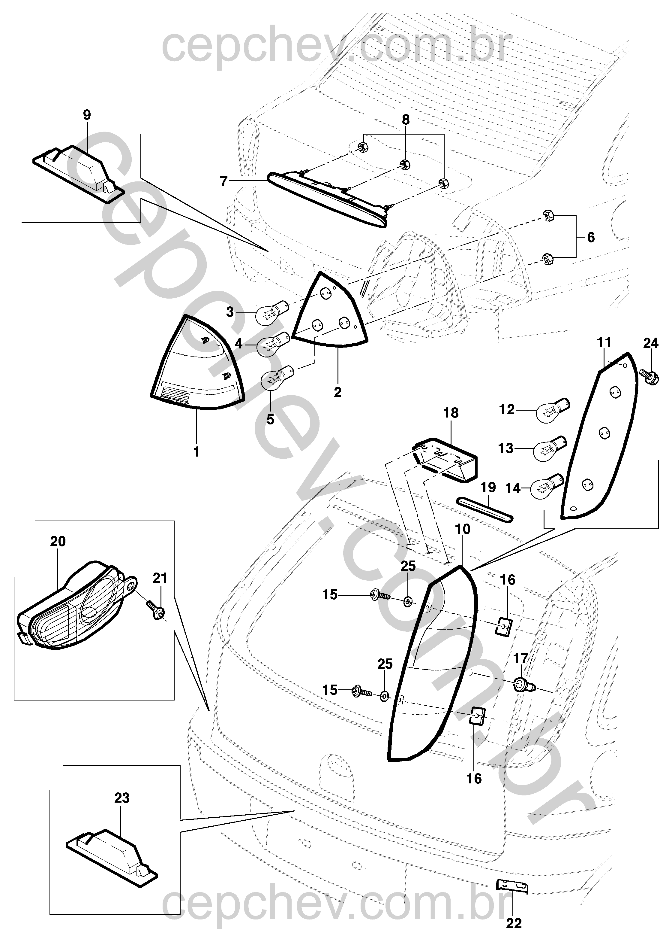 Lanterna traseira e brake-light sedan/hatch com lâmpadas LED