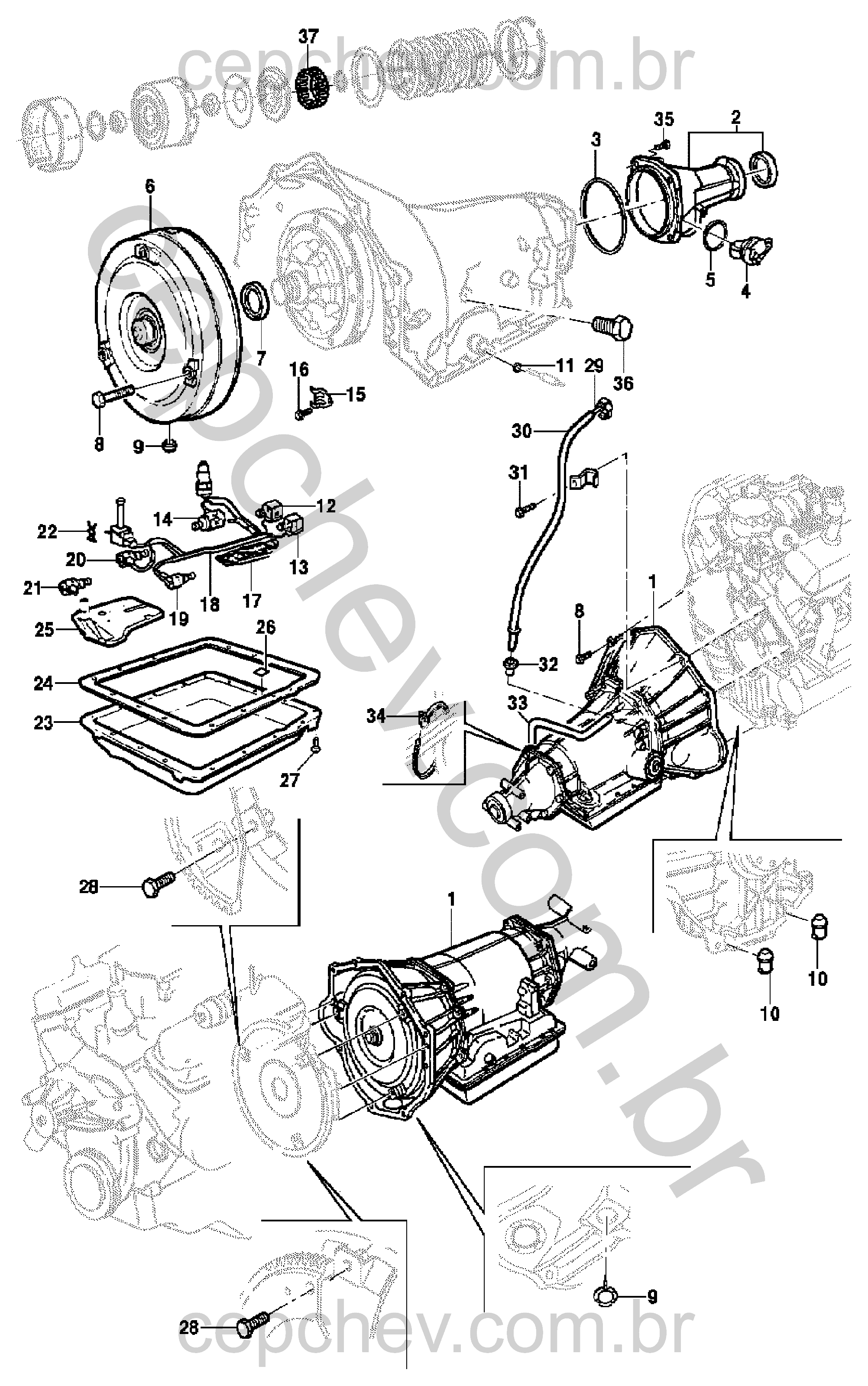 Componentes e vedadores da transmissão automática com óleo Dexron VI (1L e 4L)