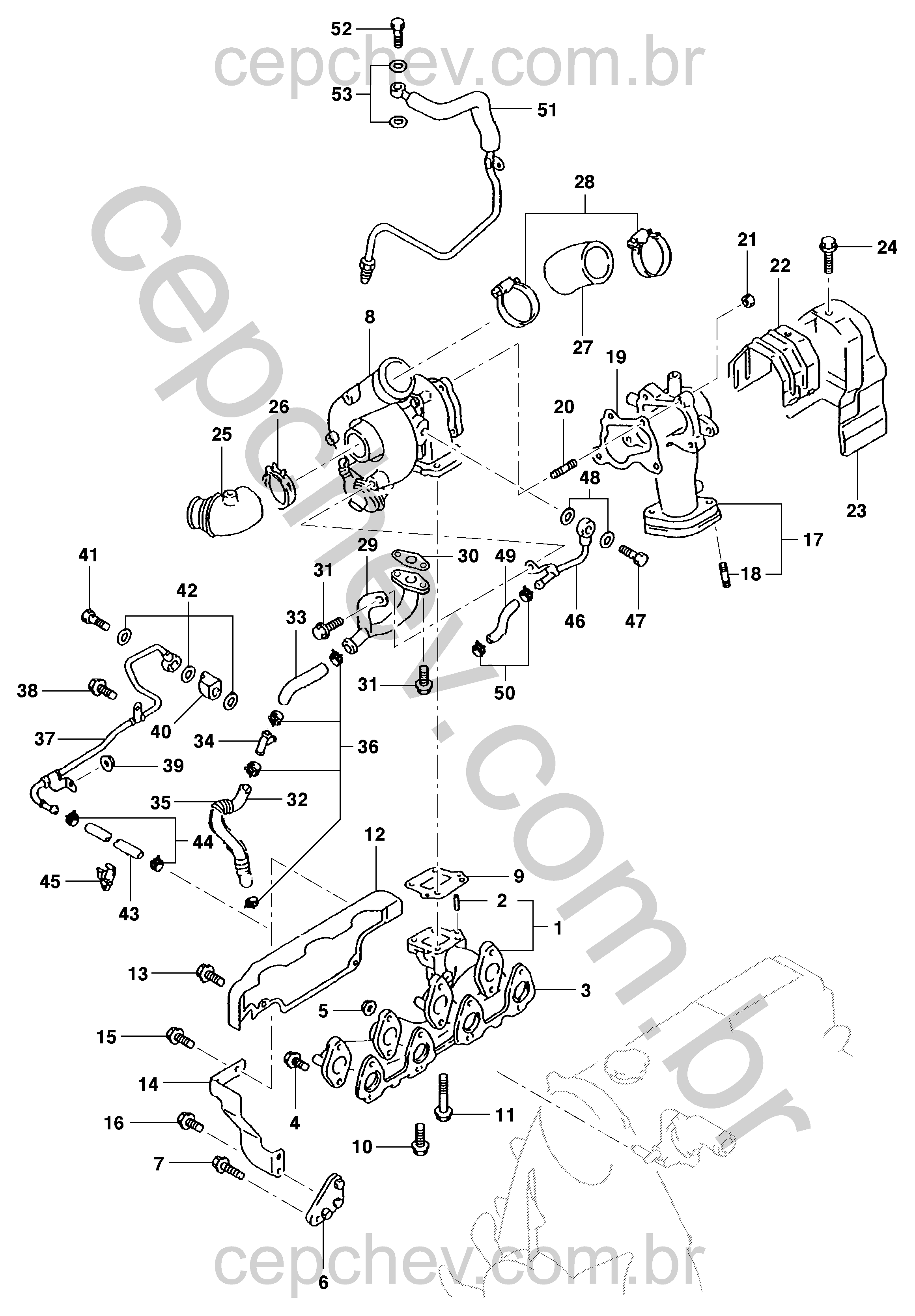 Coletor de escapamento e turbocompressor motor diesel (2001)