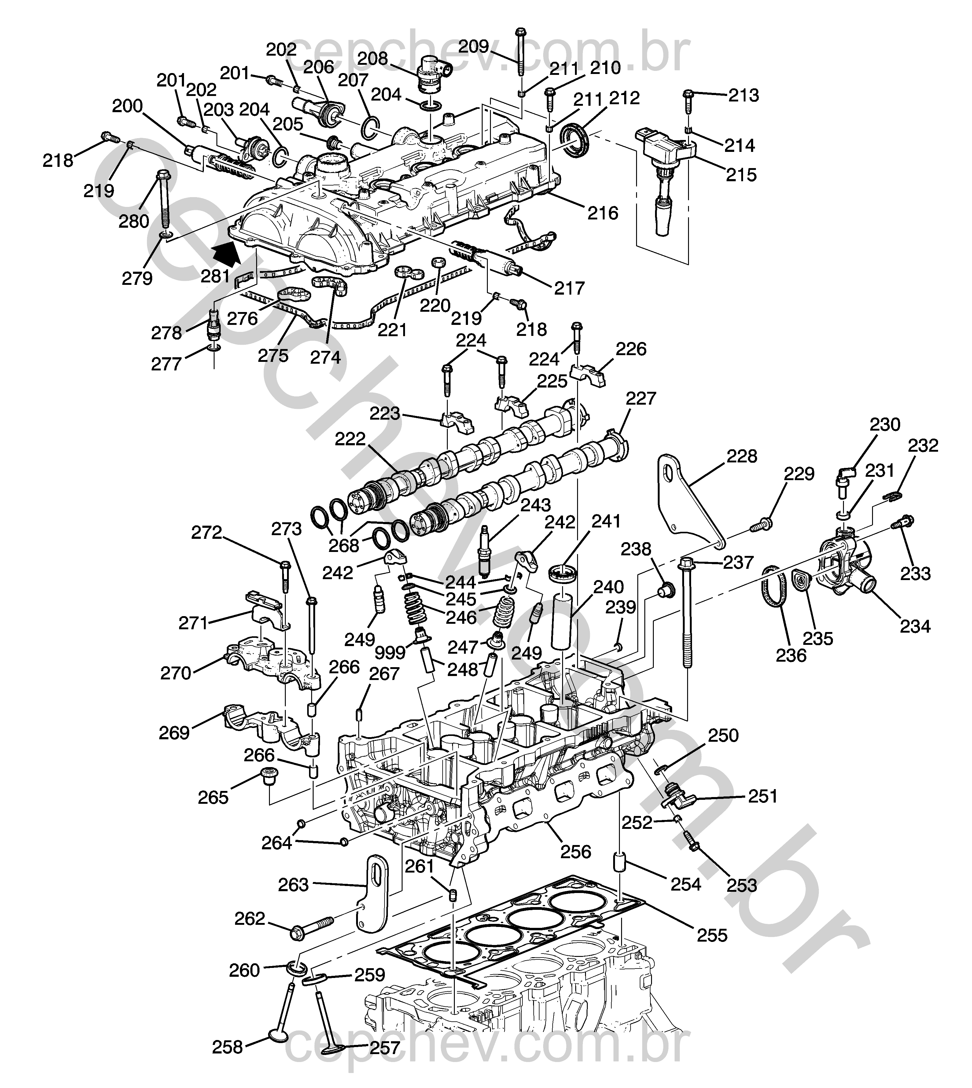 Motor 2.0L L4 (2018–2019) cabeçote, eixo-comando e peças relacionadas