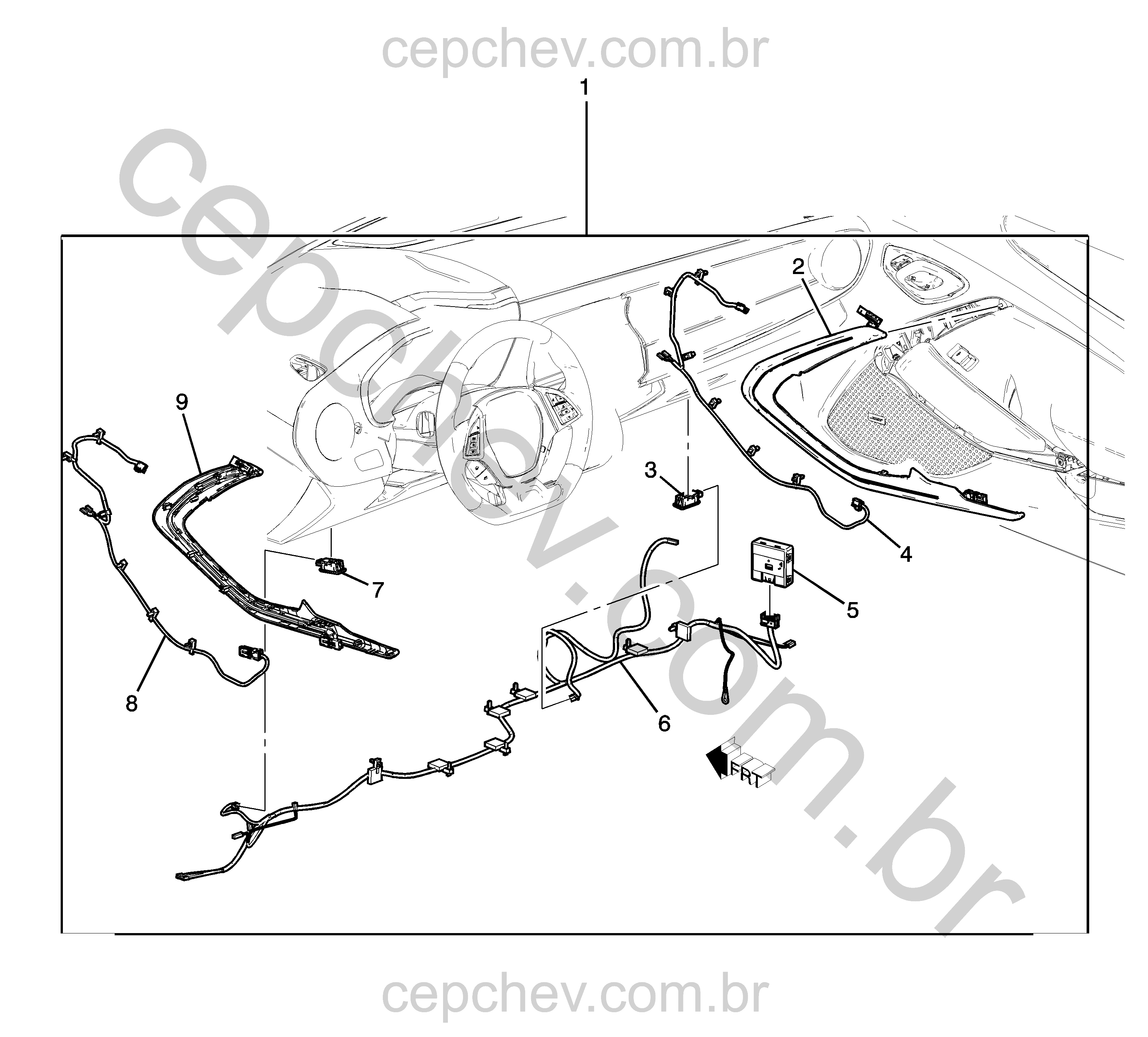 Iluminação interna, fiação e módulos de conforto e conveniência
