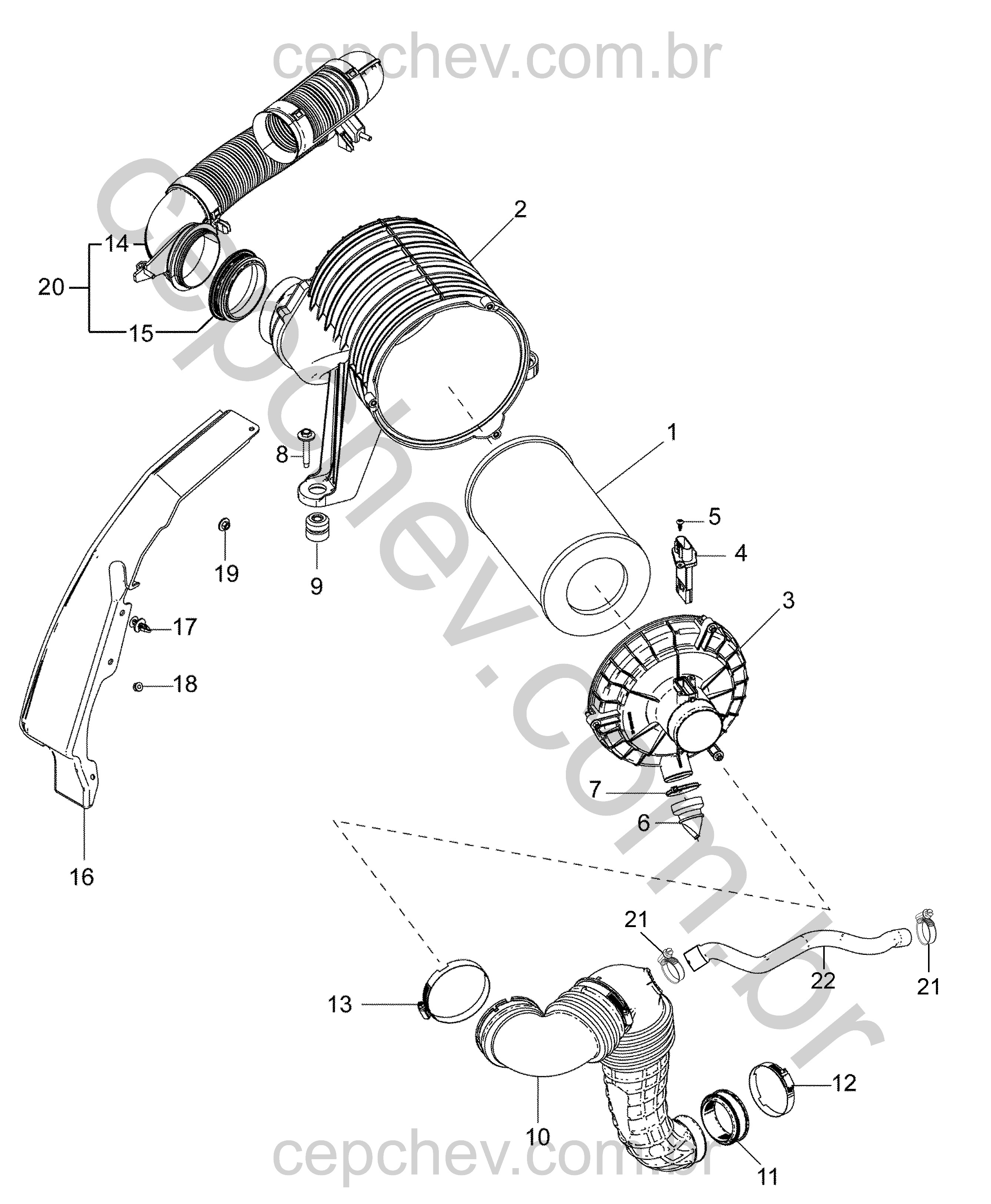 Sistema de entrada de ar LWN 2.8L diesel com filtro e dutos de admissão