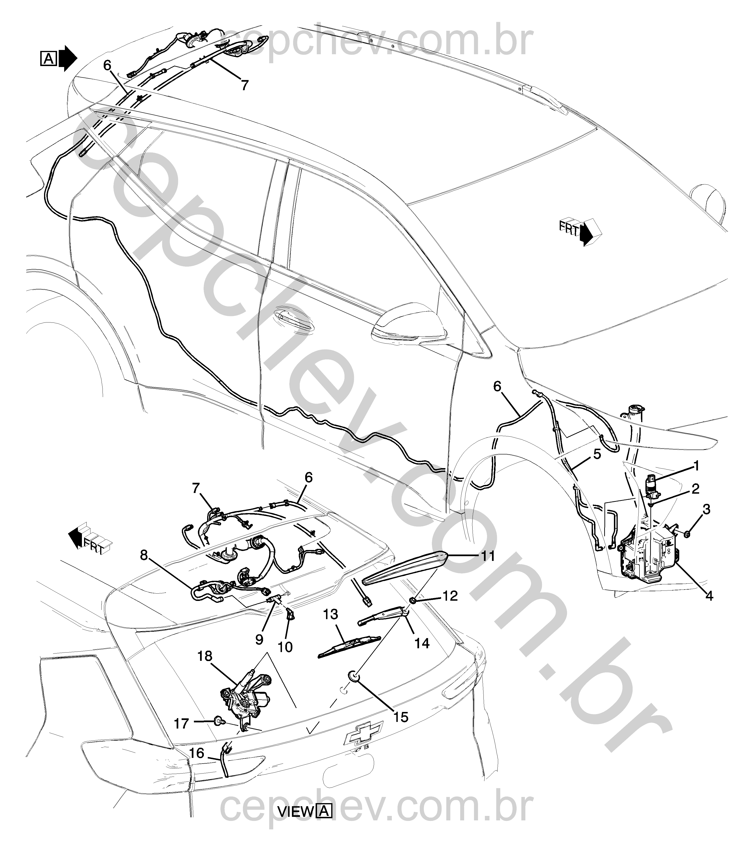 Sistema limpador e lavador da janela traseira com motor e acessórios completos (2)