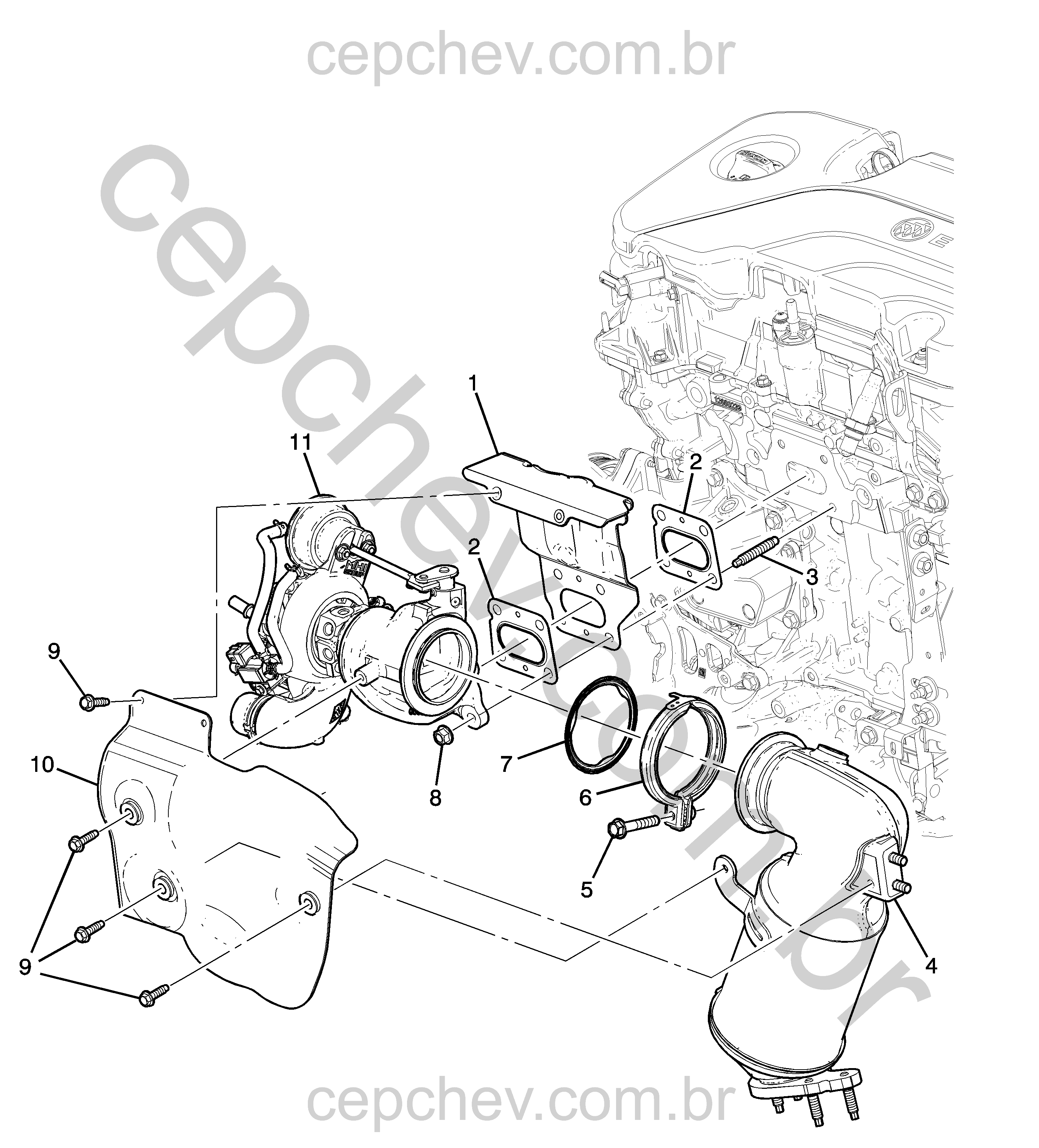 Suporte e componentes do turbocompressor e sistema de escapamento