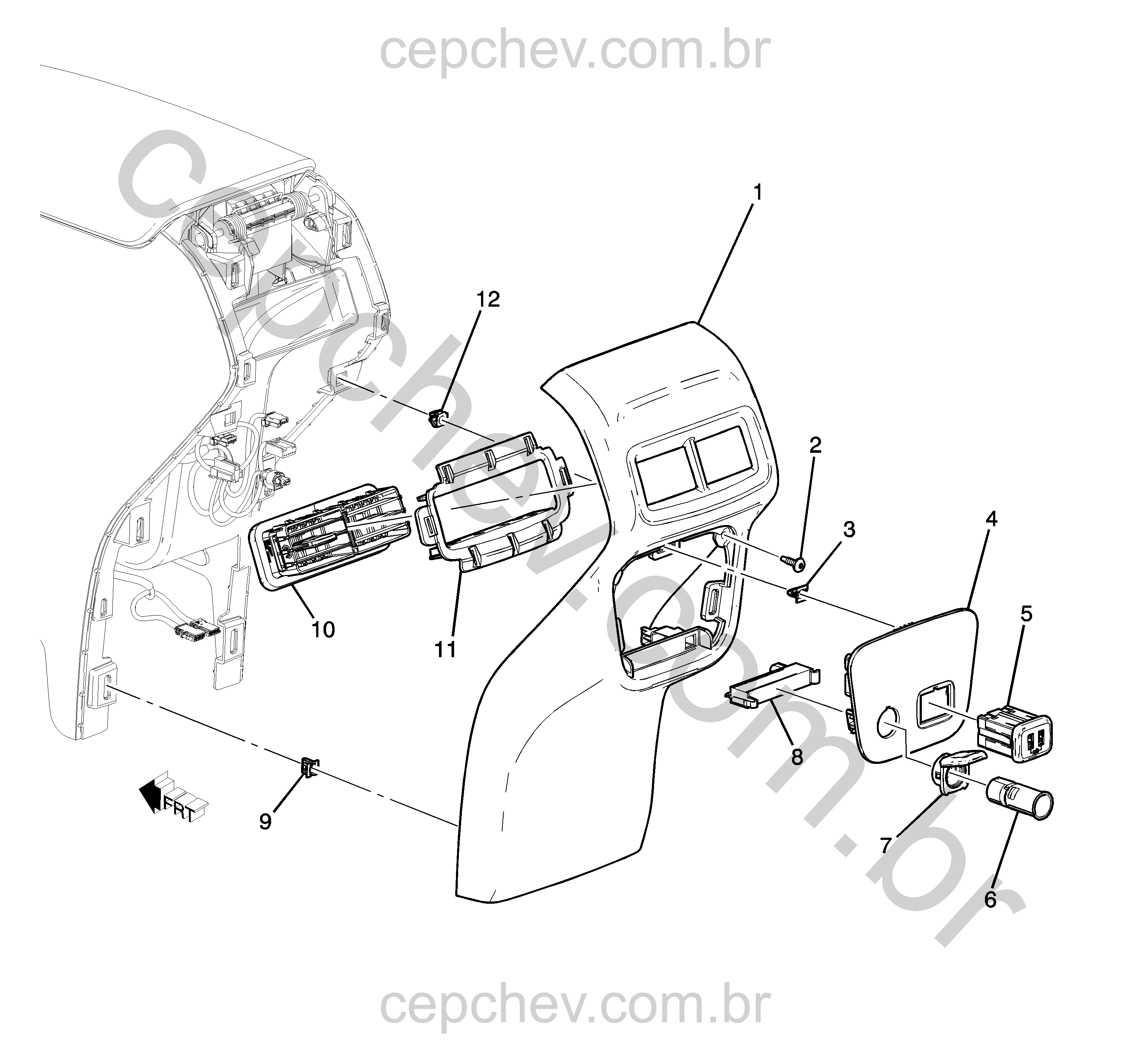 Console e acabamento do assoalho dianteiro e traseiro com acessórios elétricos