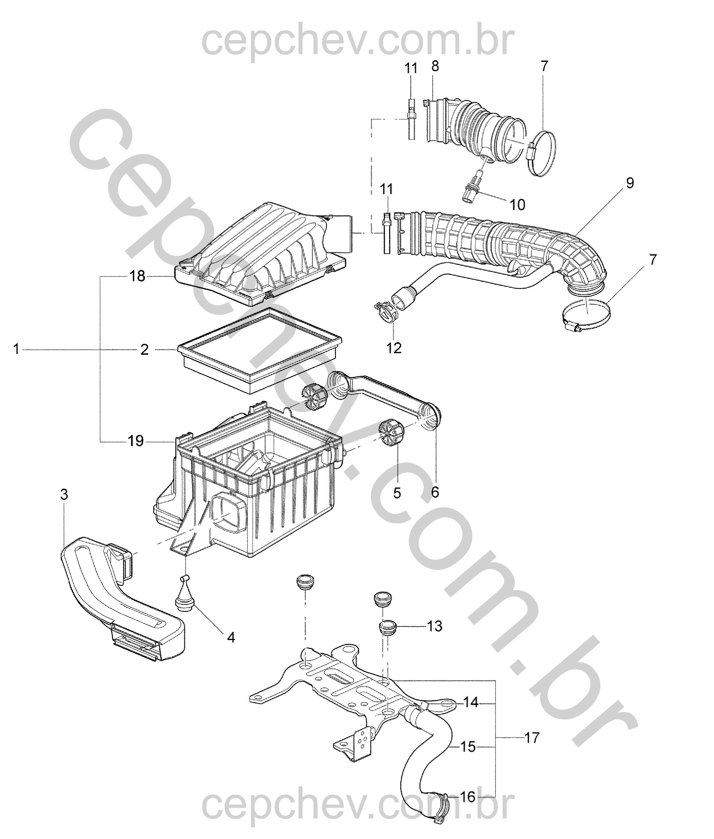 Sistema de admissão e filtro de ar motor MPFI (2011–2017)