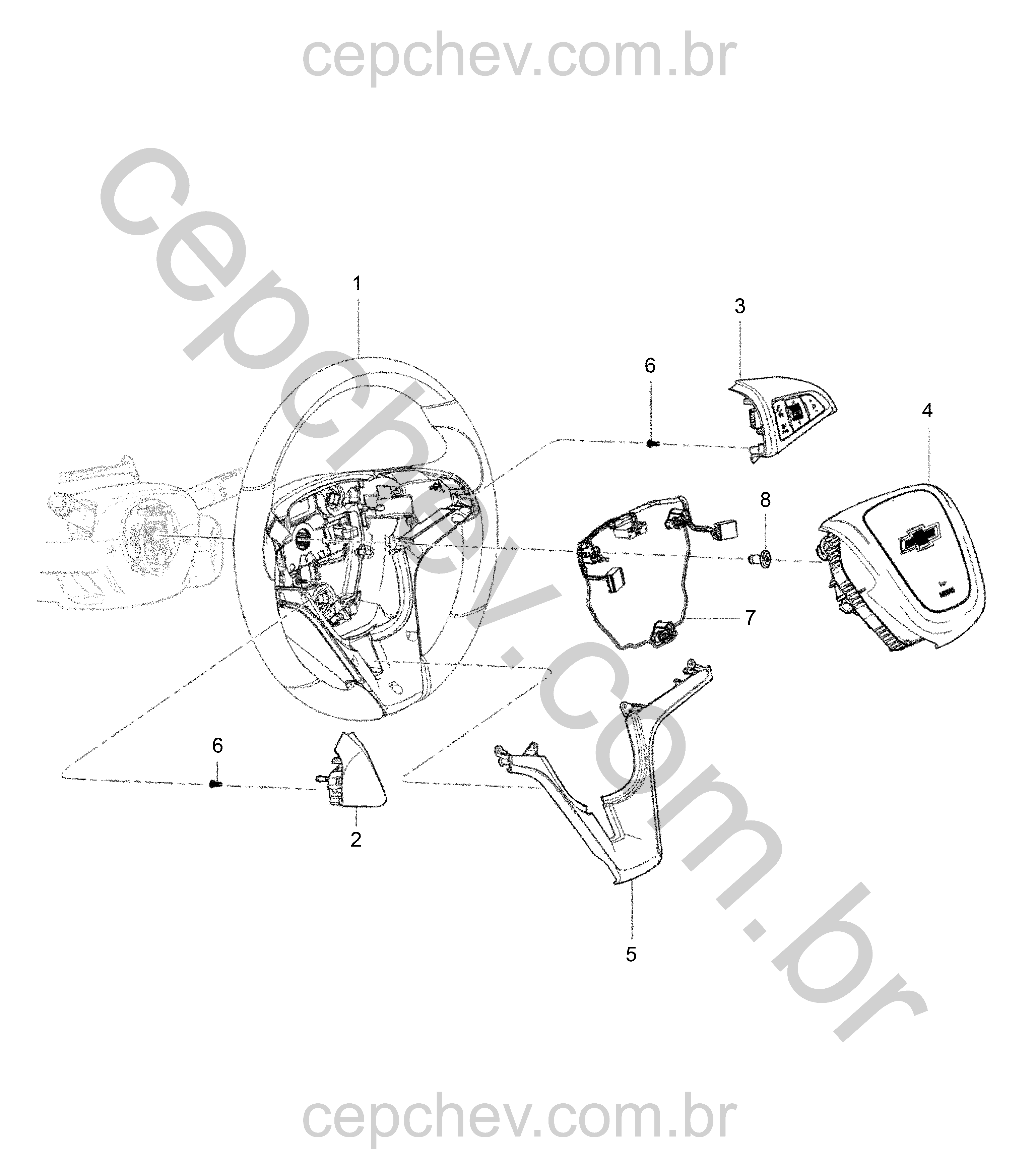 Volante e componentes de direção com airbag e controle de rádio integrado
