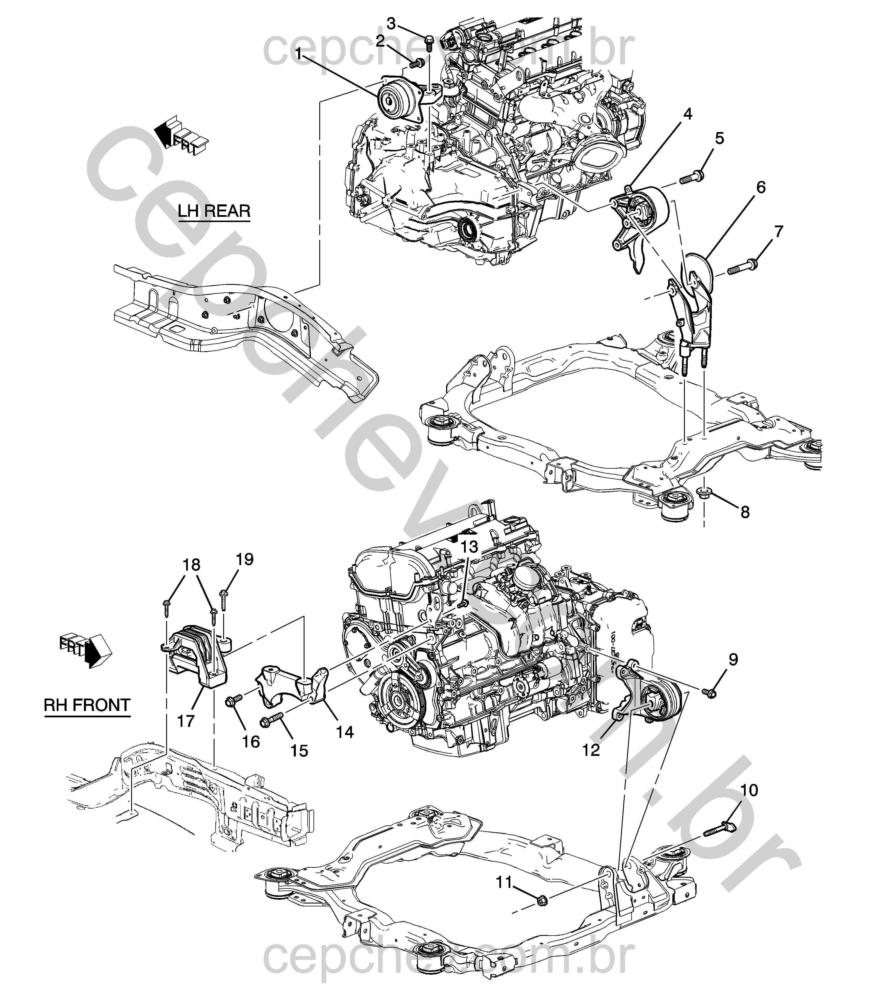 Fixação do motor e transmissão L4 (LE9/2.4V, MH8) (2010)