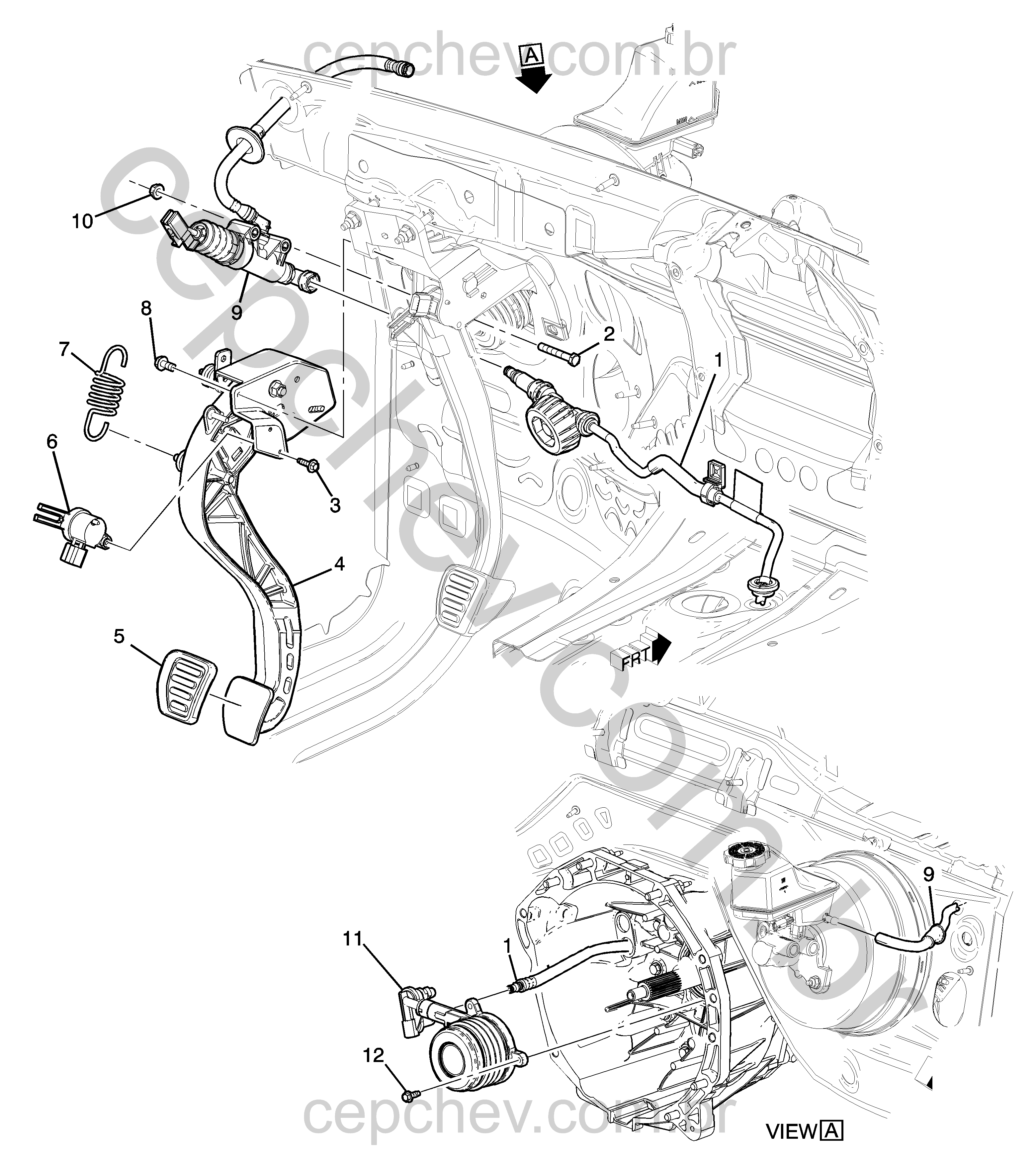 Pedal e cilindros da embreagem manual M13 com sensor e acionadores completos (1)