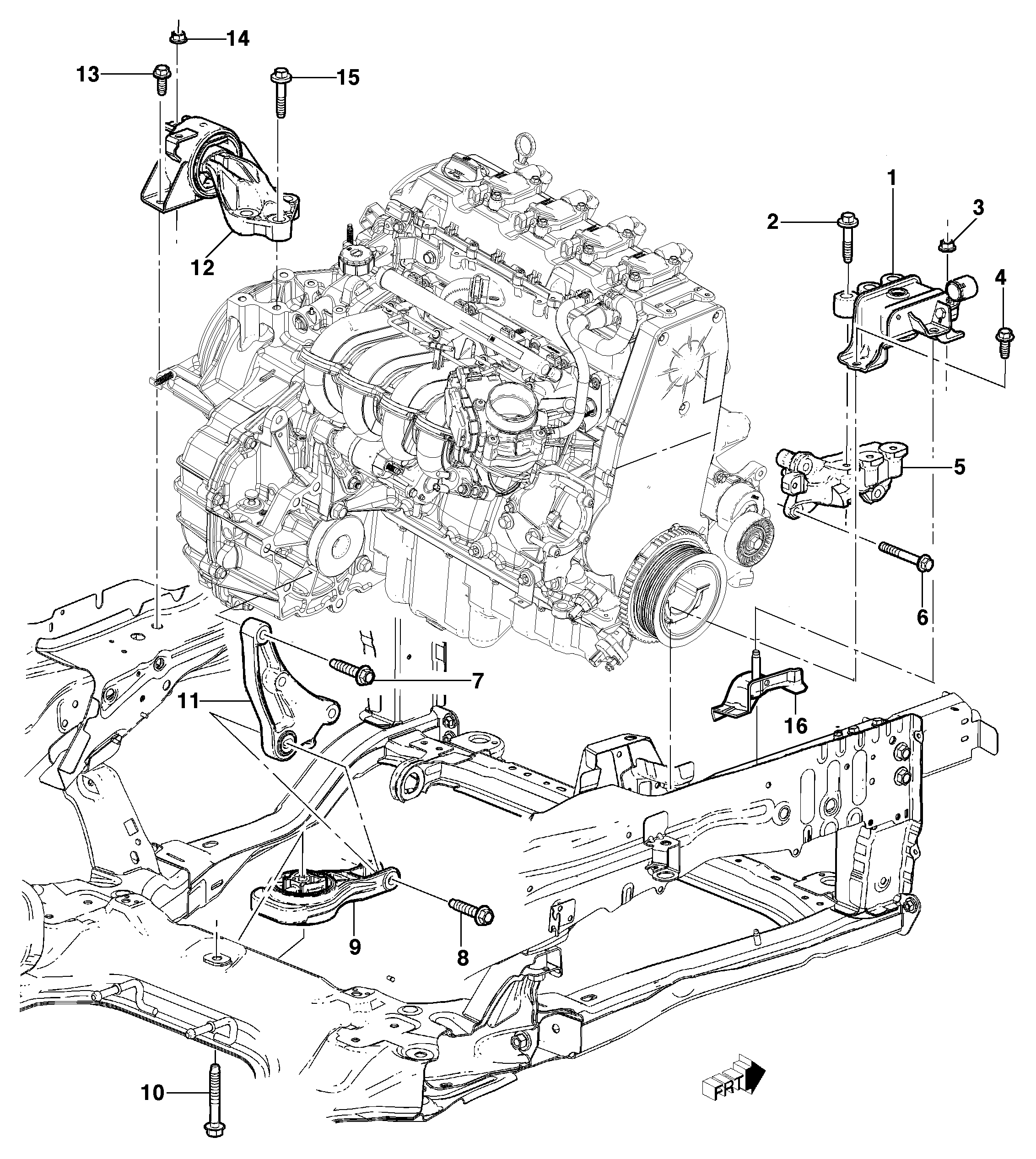 Montagem do motor e transmissão com suportes e coxins (LKL, LKJ)